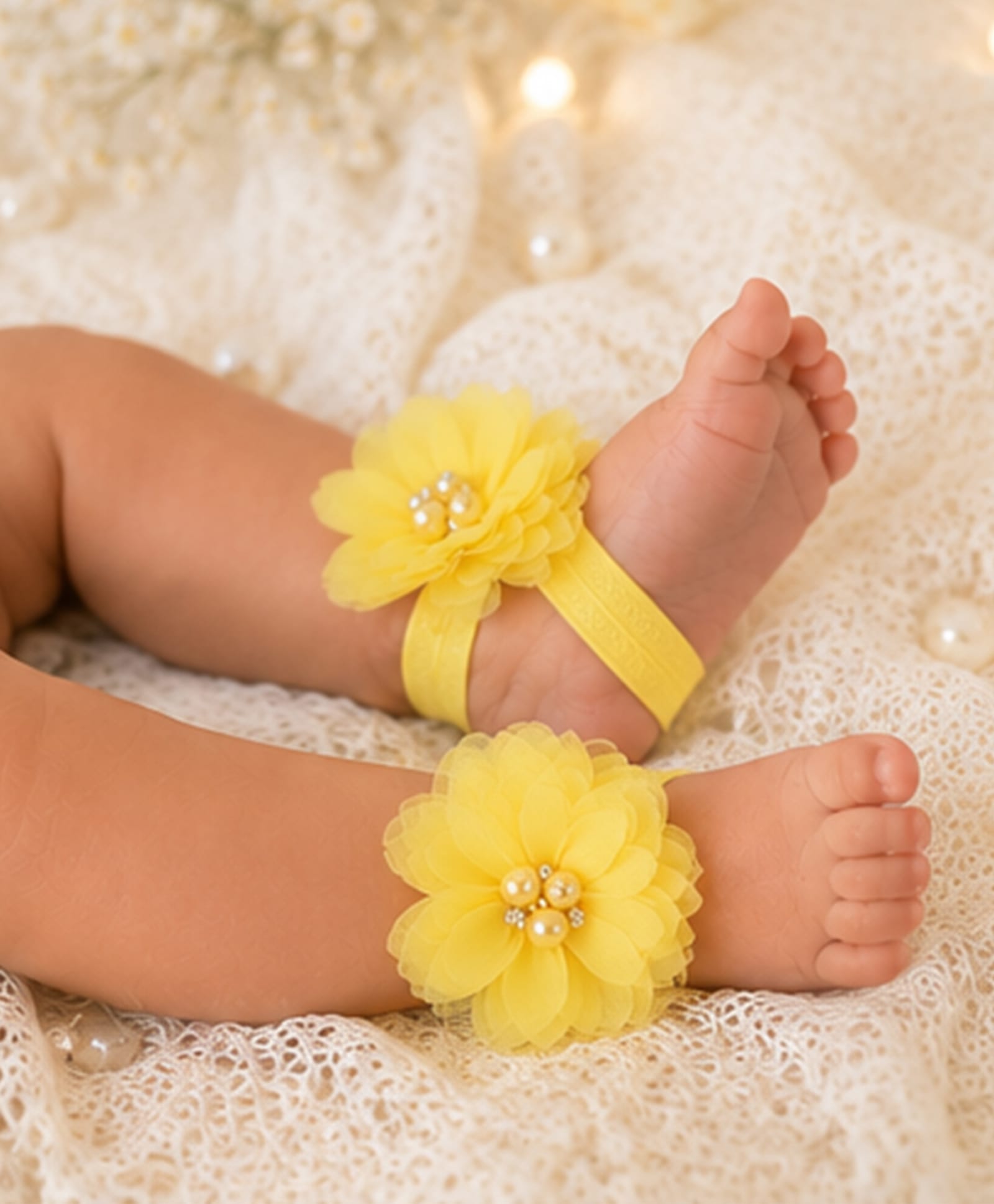Akinos Kids Floral Applique Detailed Barefoot Sandals - Yellow-picture-23