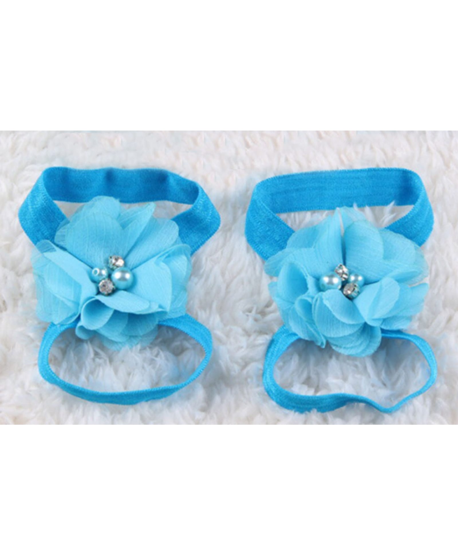 Akinos Kids Floral Applique Detailed Barefoot Sandals - Aqua Blue-image-25