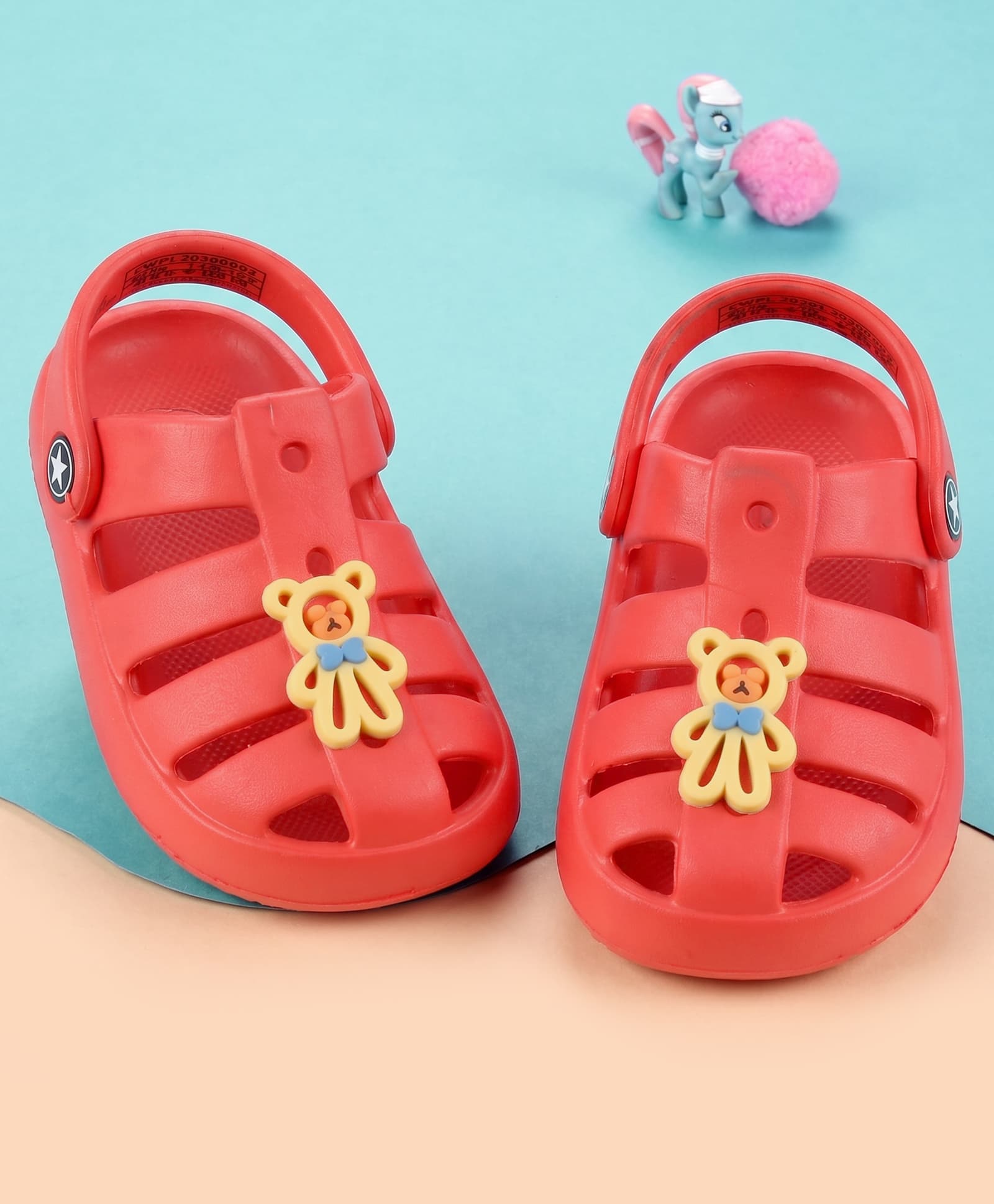 Cute Walk by Babyhug Back Strap Closure Clogs With Teddy Bear Applique - Red-image-48
