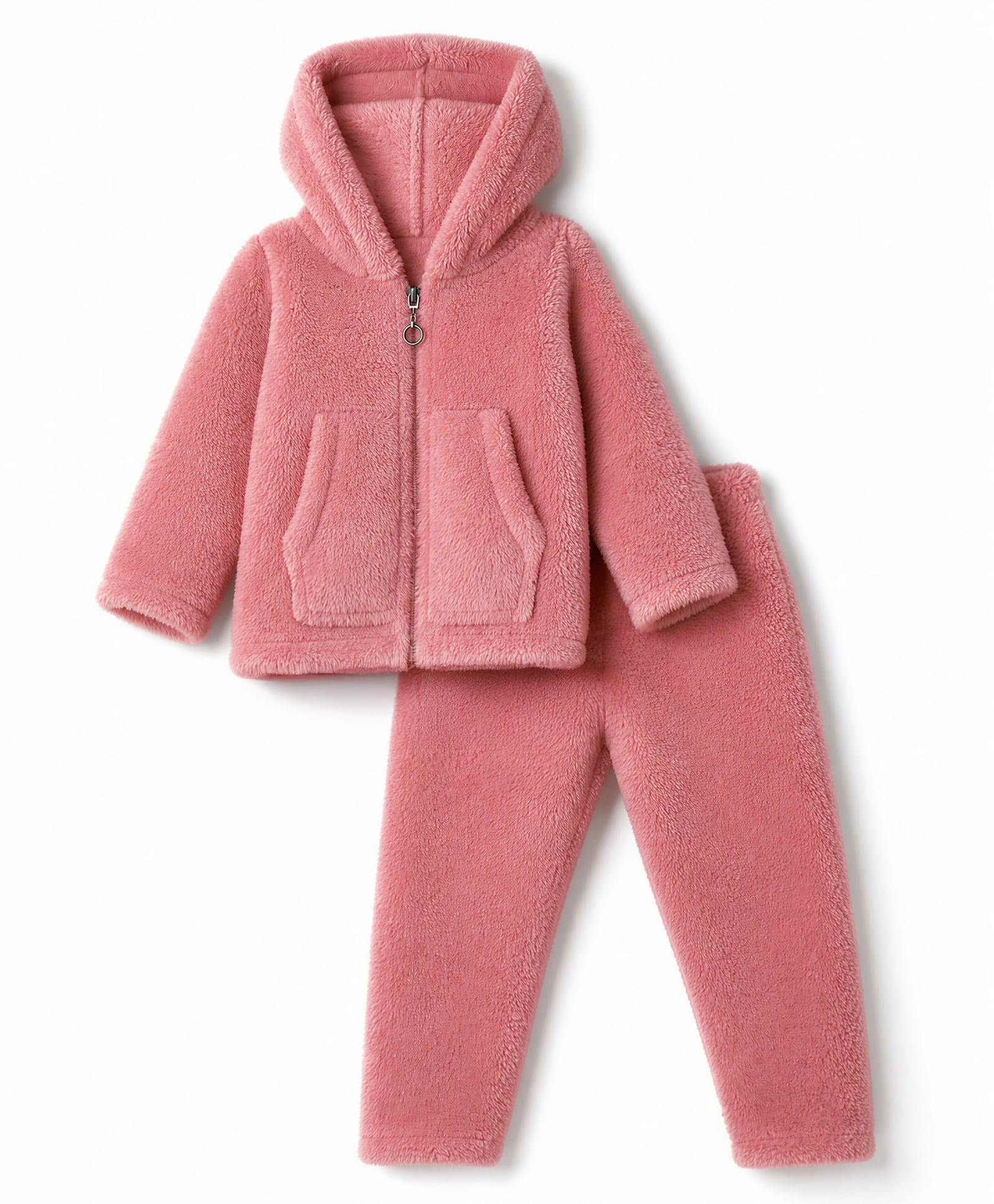 Babyhug Knitted Solid Color Hooded Winter Wear Sets with Kangaroo Pockets - Pink-image-14
