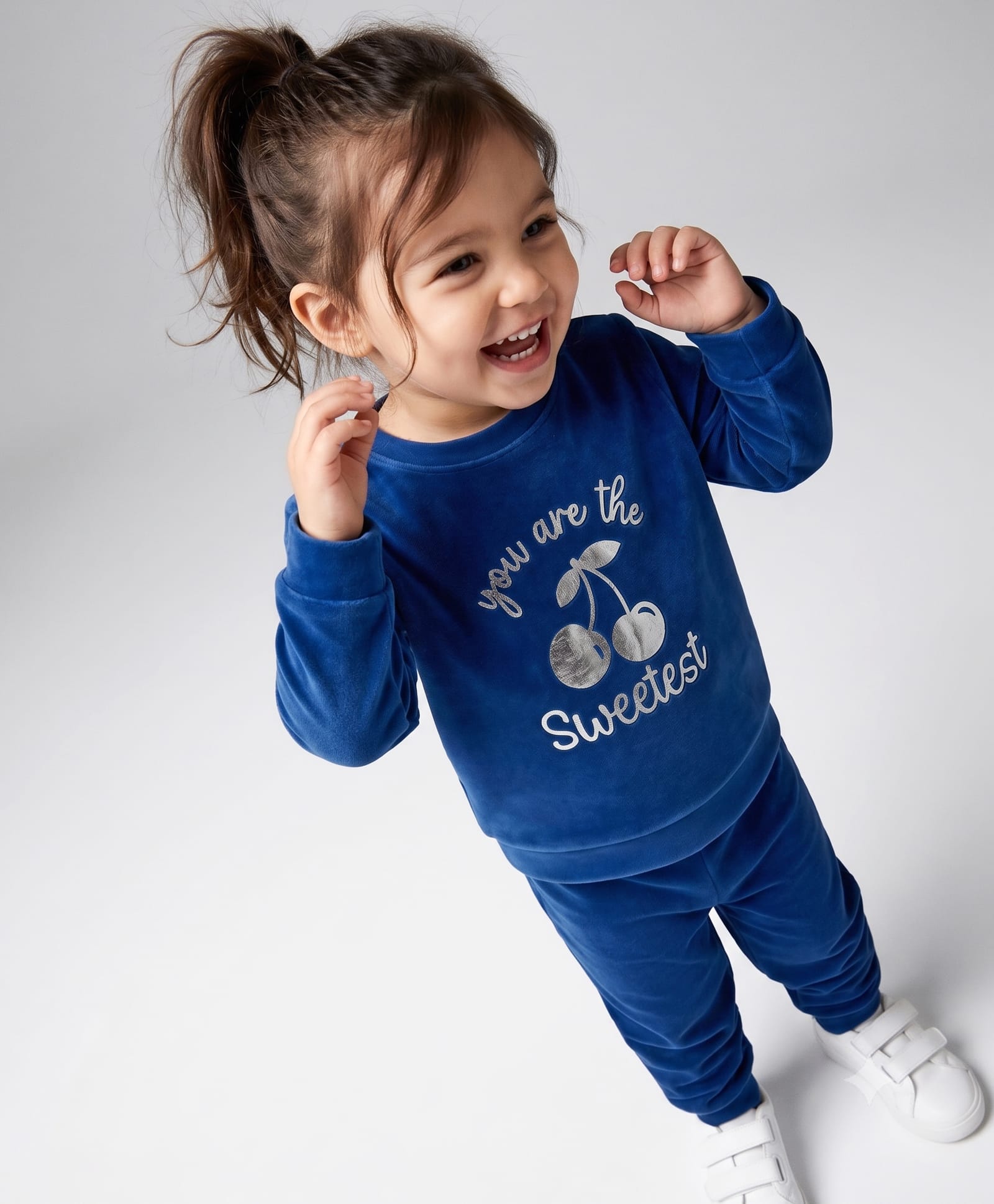 Babyhug Velour Knit Full Sleeves Text & Cherry Printed Winter Wear Suit - Navy Blue-image-7