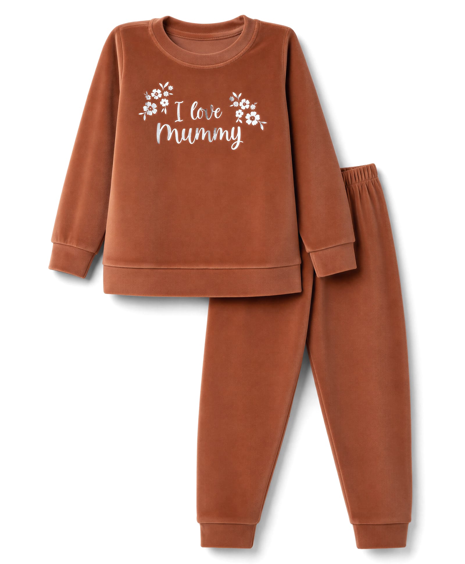 Babyhug Velour Knit Full Sleeves Text & Floral Printed Winter Wear Suit - Rust Orange-picture-24