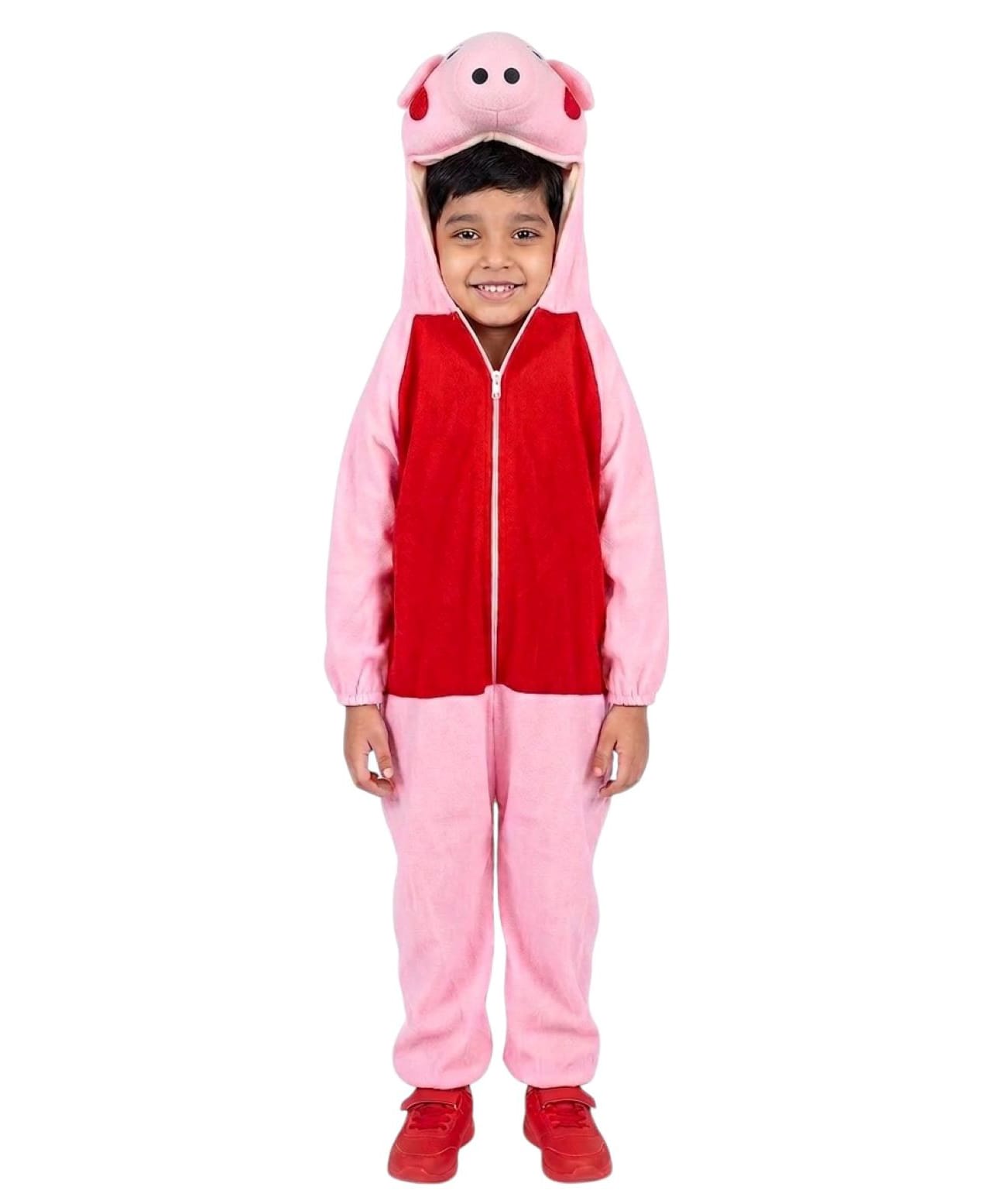 BookMyCostume Fleece Knit Full Sleeves Pig Costume - Pink & Red-image-10