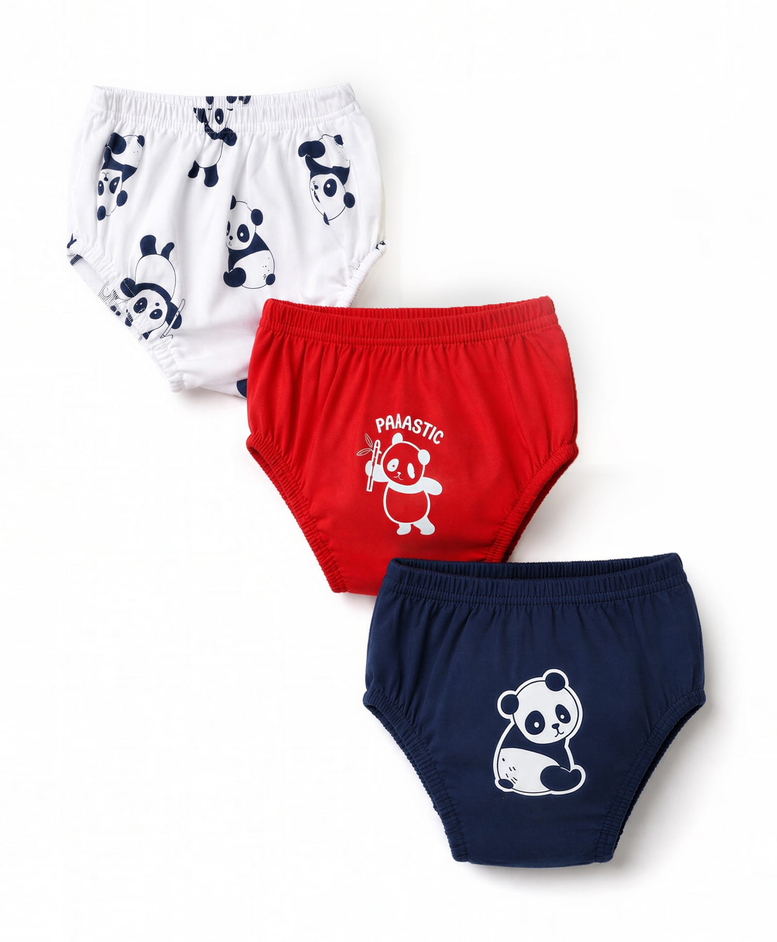Doodle Poodle 100% Cotton Single Jersey Knit Briefs with Panda Print Pack of 3 - Red Navy & White-picture-25
