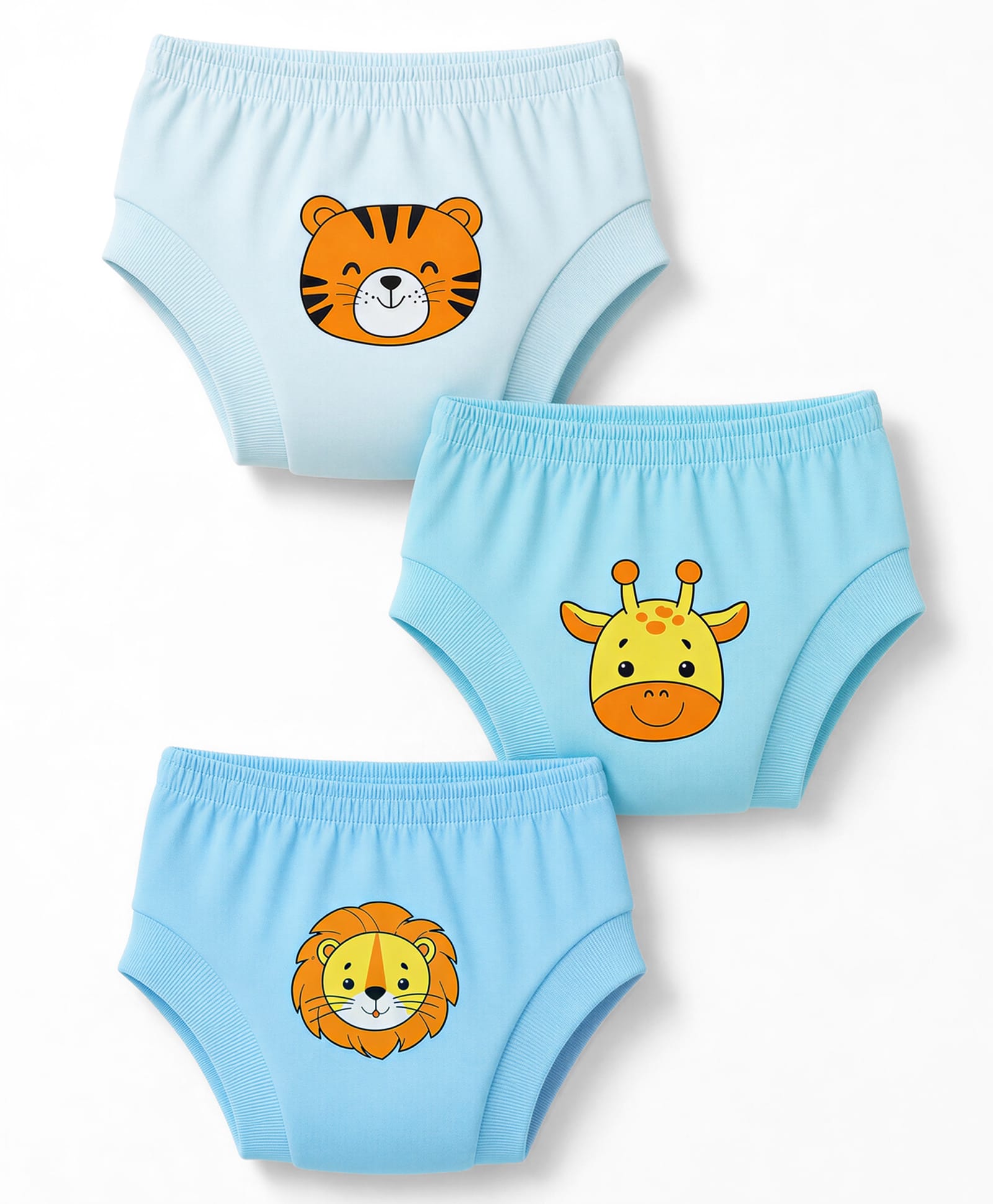 Doodle Poodle 100% Cotton Single Jersey Knit Animal Sticker Print Briefs Pack of 3 -Aqua Blue & Light Blue-image-7