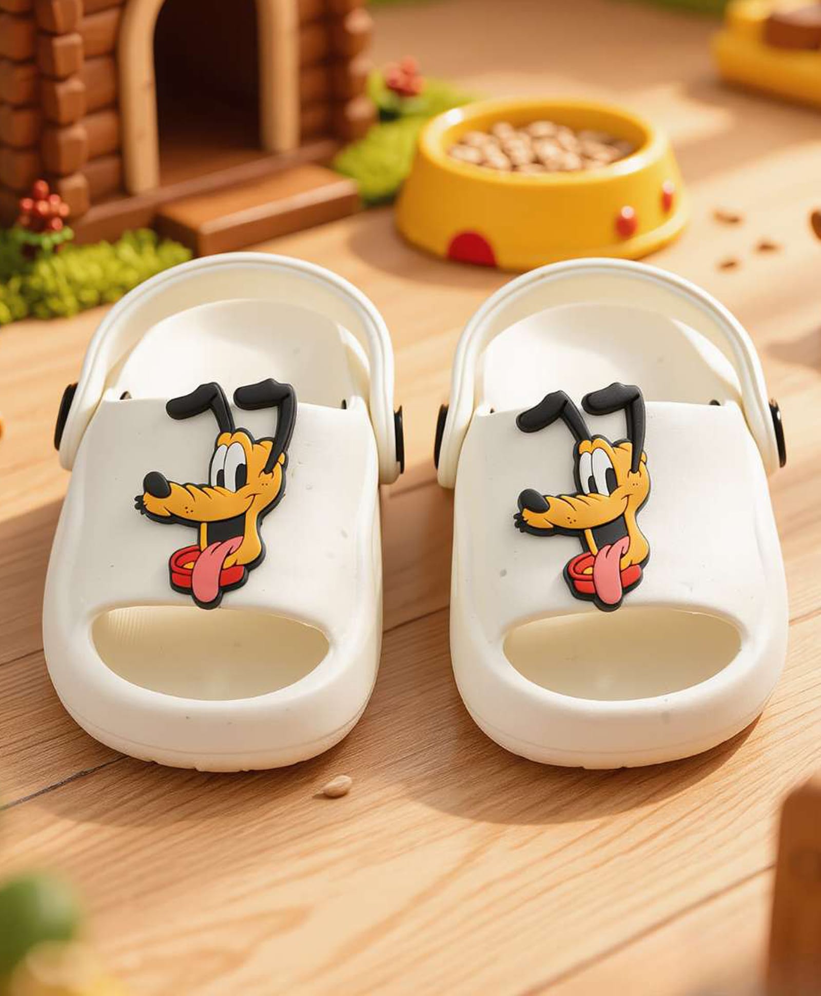 Yellow Bee Disney Featuring Pluto Applique Detailed Sandals - White-image-6