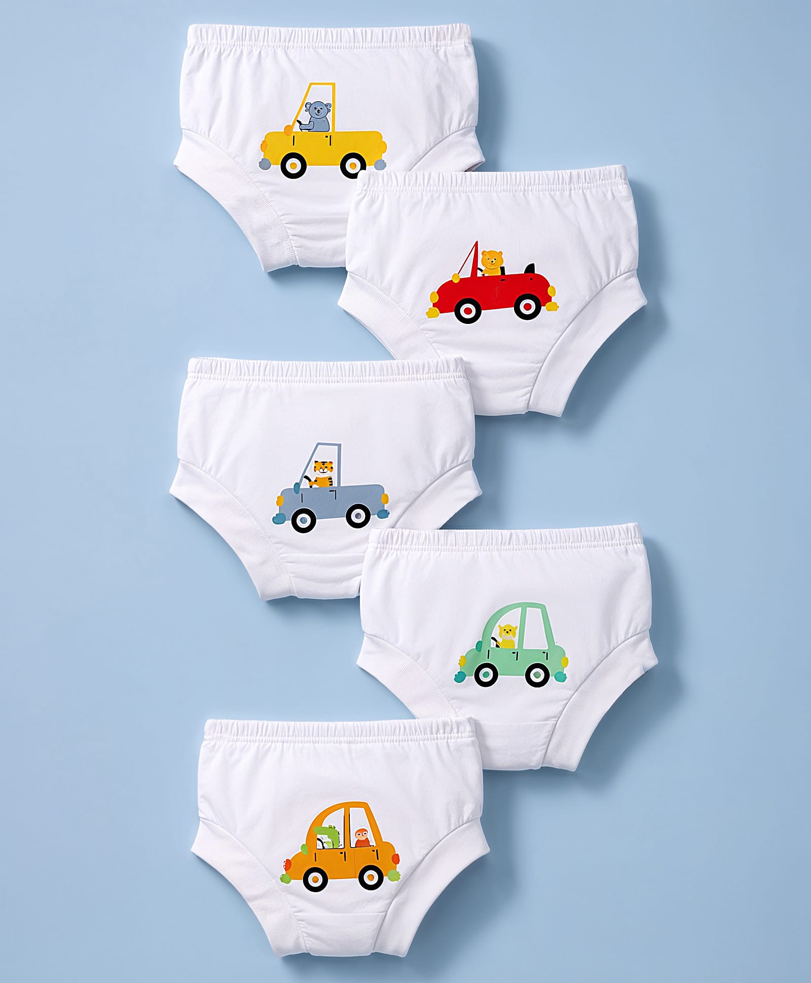 Doodle Poodle 100% Cotton Single Jersey Knit Briefs with Car & Animals Sticker Print Pack of 5 - White-image-16