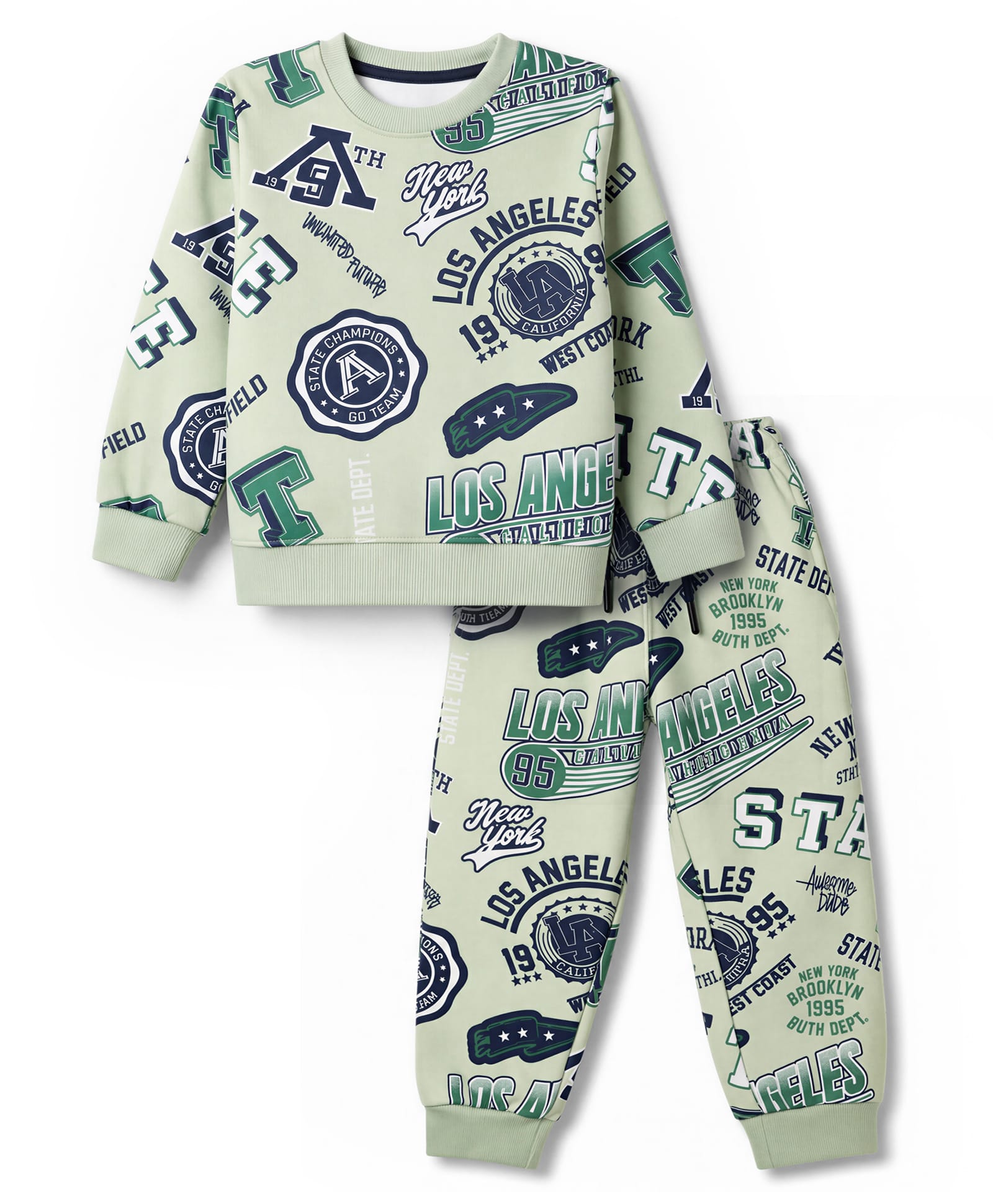 Smarty Boys Fleece Knit Full Sleeves Winter Wear Co-Ords Suit With Text Print - Green-picture-0