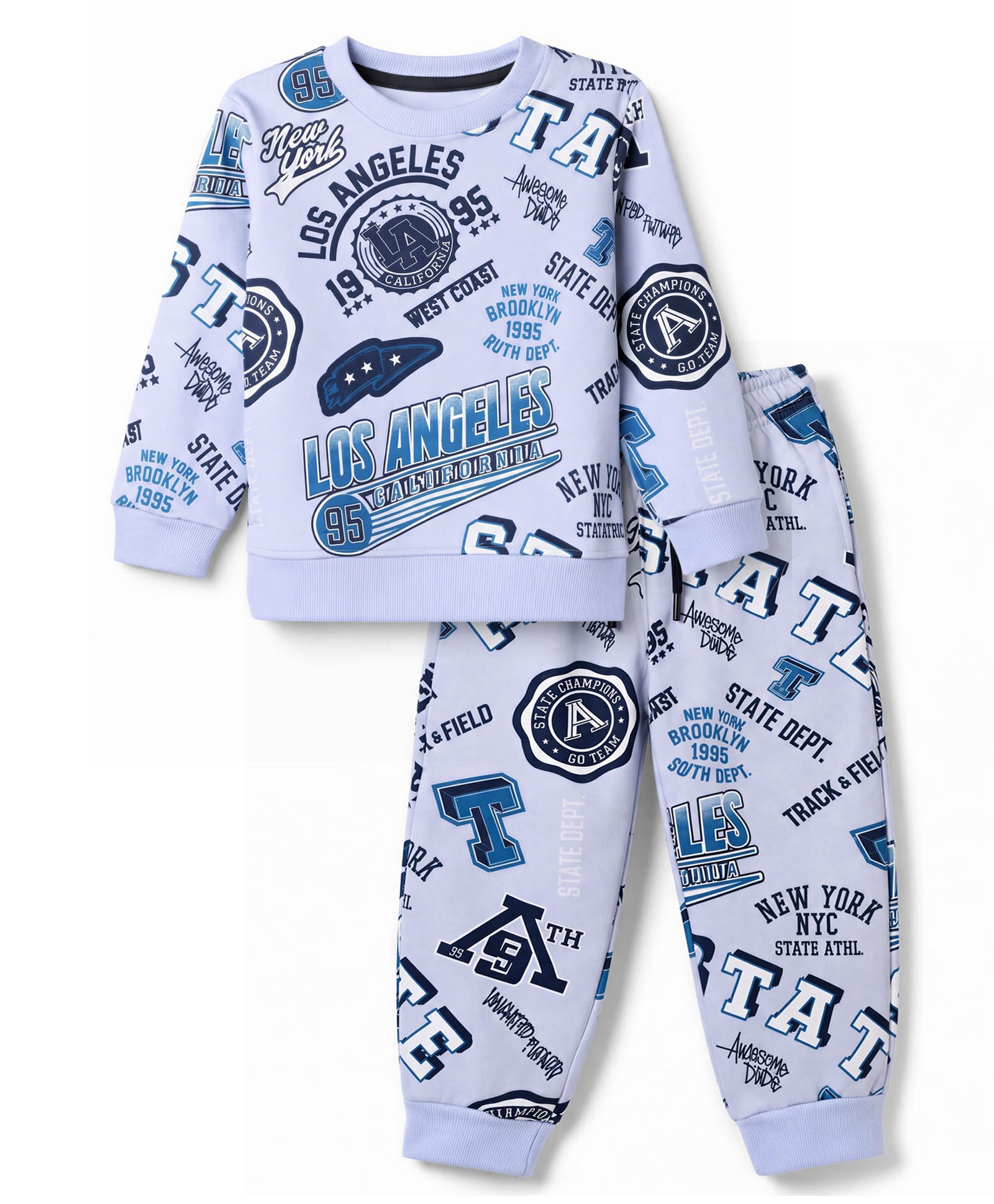 Smarty Boys Fleece Knit Full Sleeves Winter Wear Co-Ords Suit With Text Print - Blue-picture-5