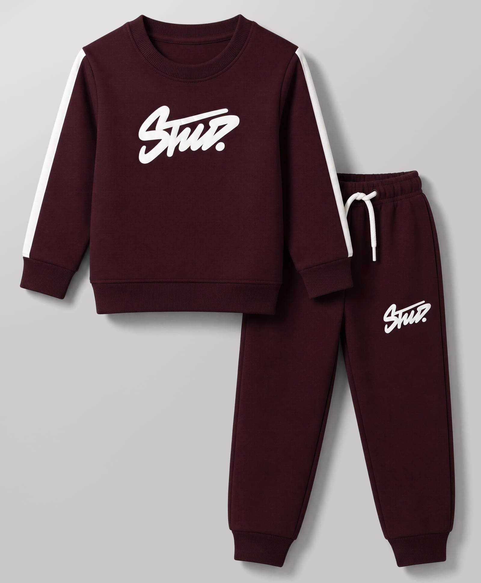 Smarty Boys Looper Knit T-Shirt & Joggers Set With Stud Text Print - Wine-image-7