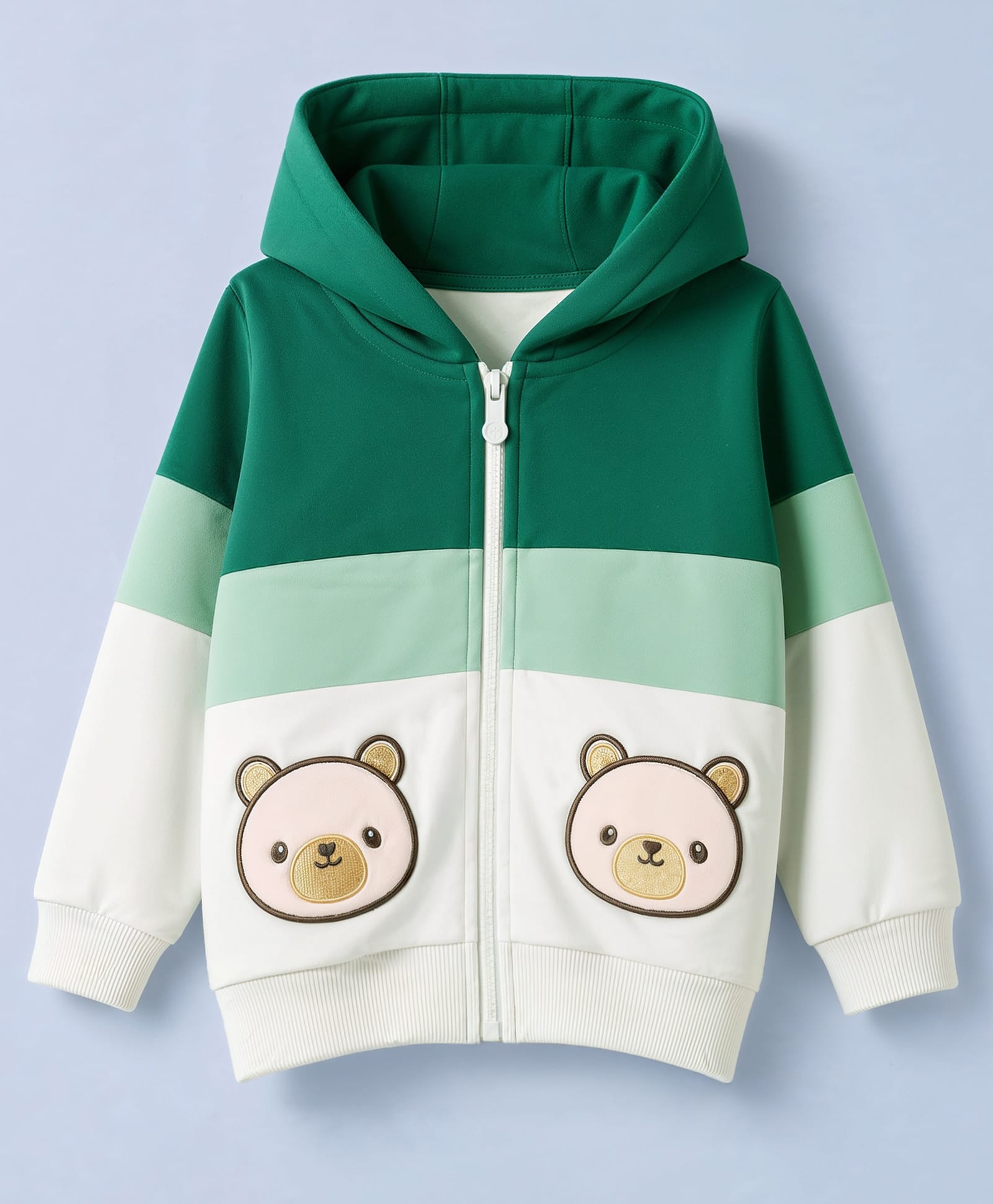 Babyoye 100% Cotton Brushed Fleece Knit Hooded Sweatshirts with Full Sleeves and Bear Applique - Green-image-12