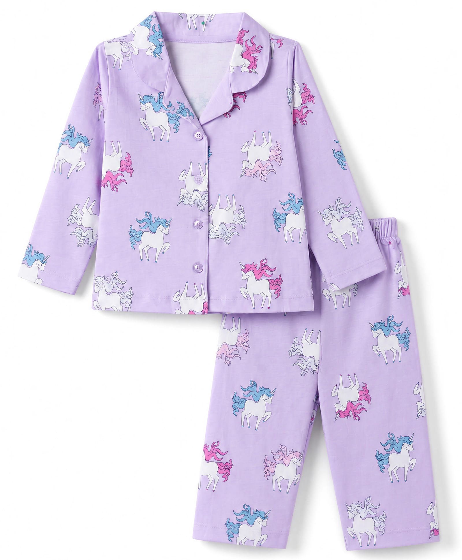 Smarty Girls Sinker Knit Full Sleeves Co-Ords Shirt & Pyjama Night Suit with Unicorn Print - Mauve-picture-5