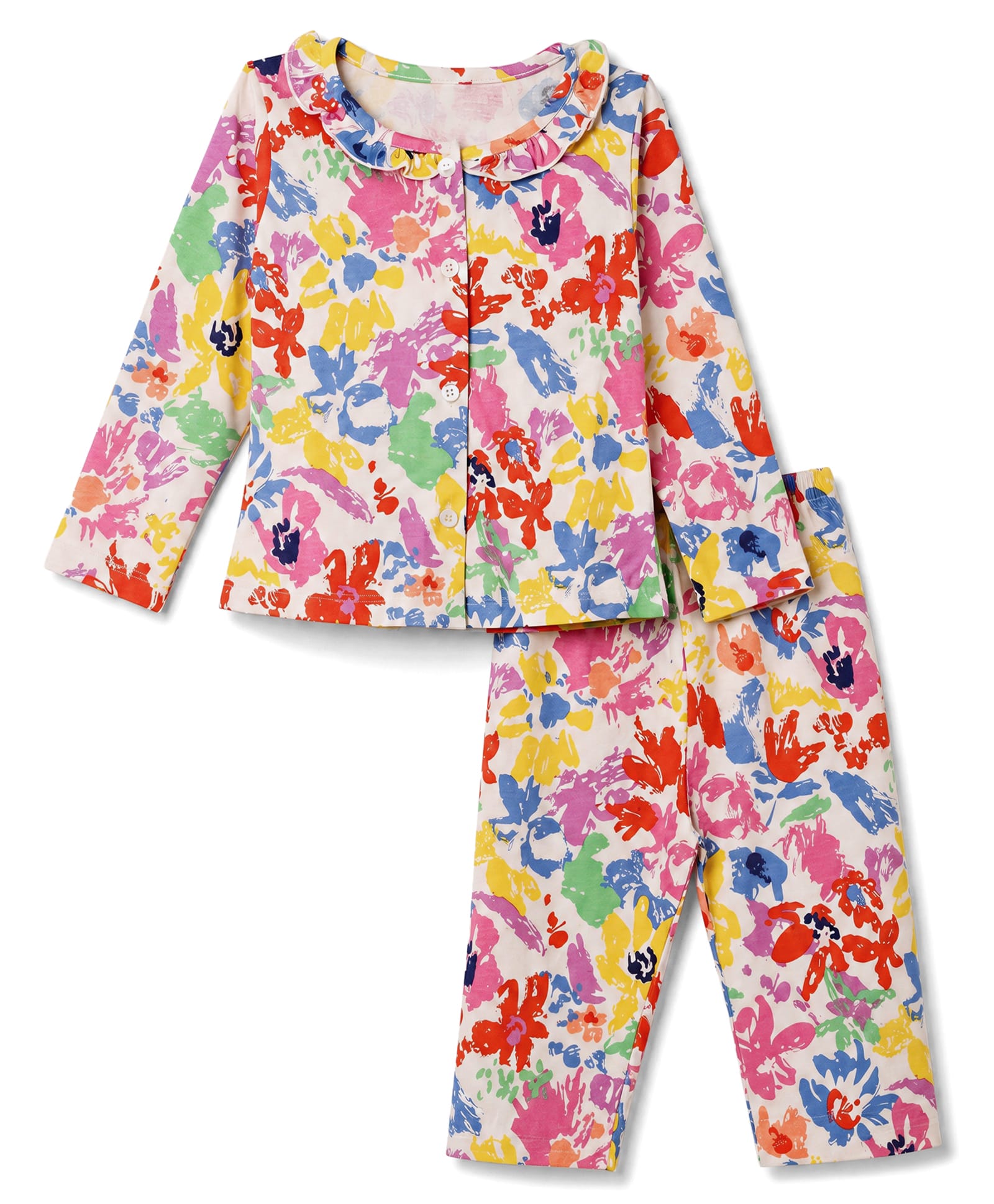Smarty Girls Sinker Knit Full Sleeves Co-Ords T-Shirt & Pyjama Night Suit with Floral Print - Cream-picture-22