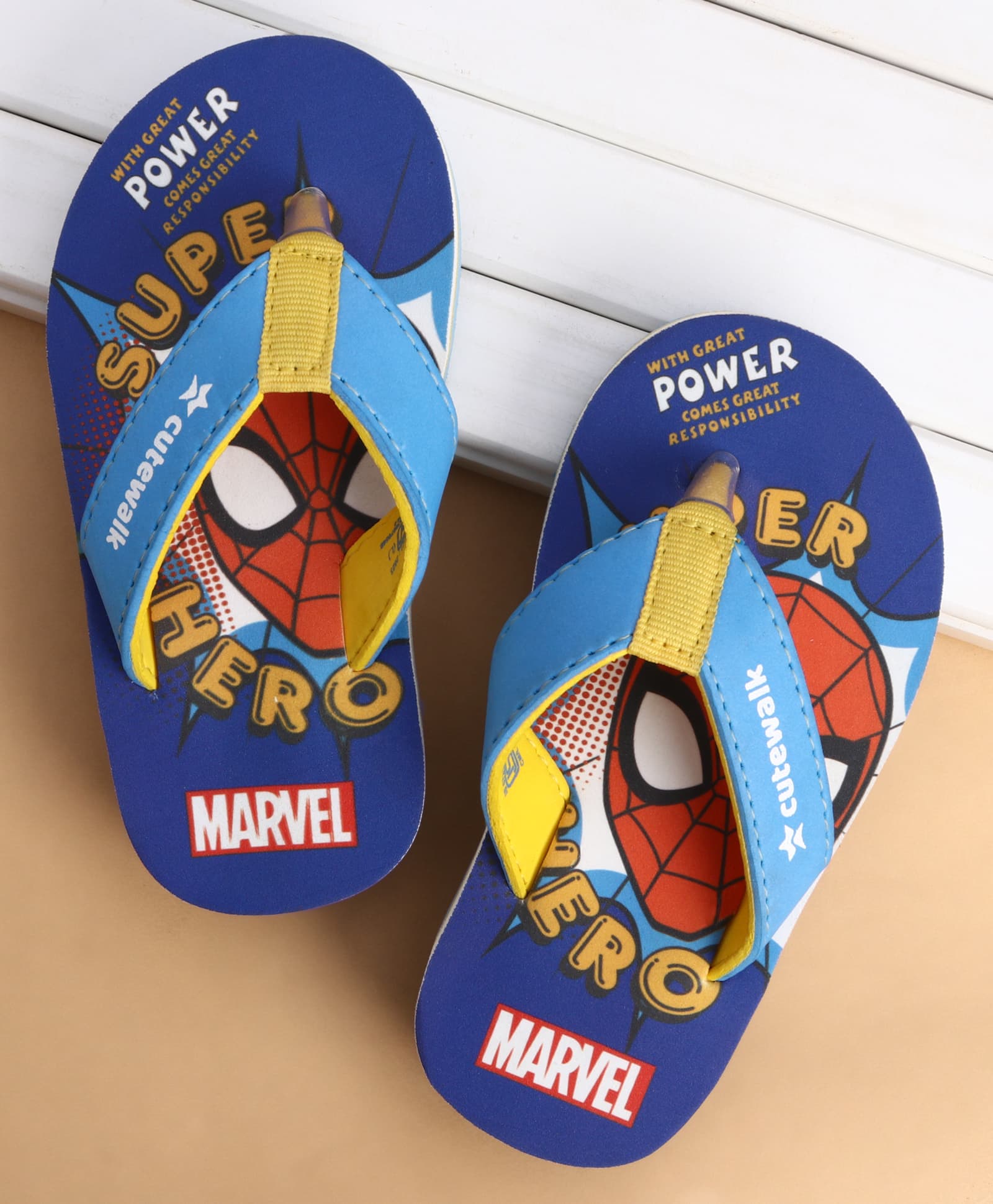 Cute Walk by Babyhug Marvel Slip On Flip Flops with Spider Man Print - Blue-picture-37