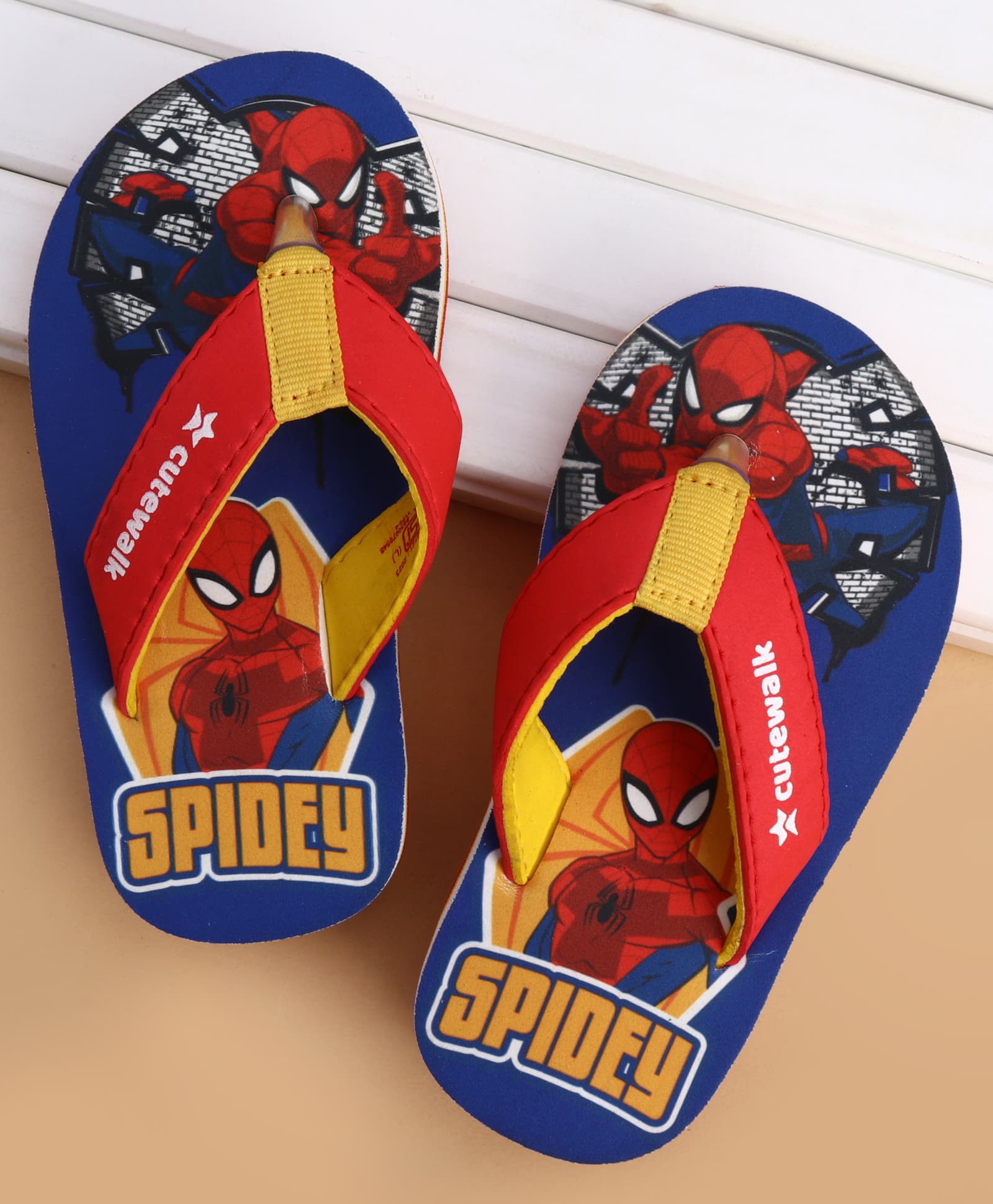 Cute Walk by Babyhug Marvel Slip On Flip Flops with Spider Man Print - Blue & Red-picture-29
