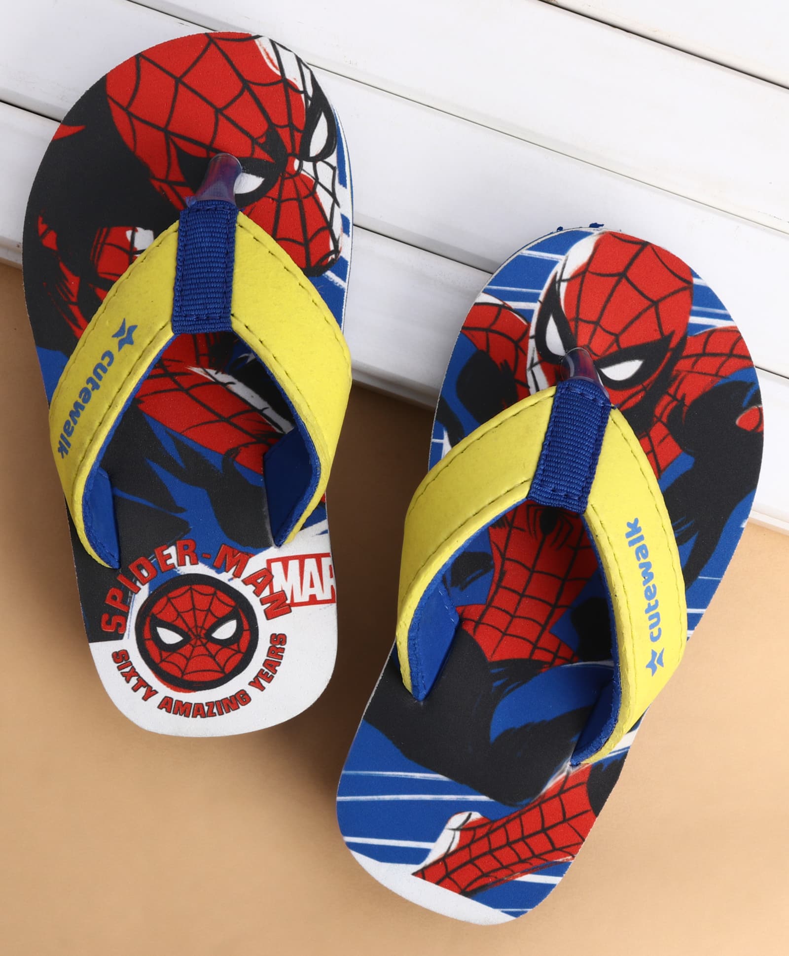 Cute Walk by Babyhug Marvel Slip On Flip Flops with Spider Man Print - Yellow-picture-24