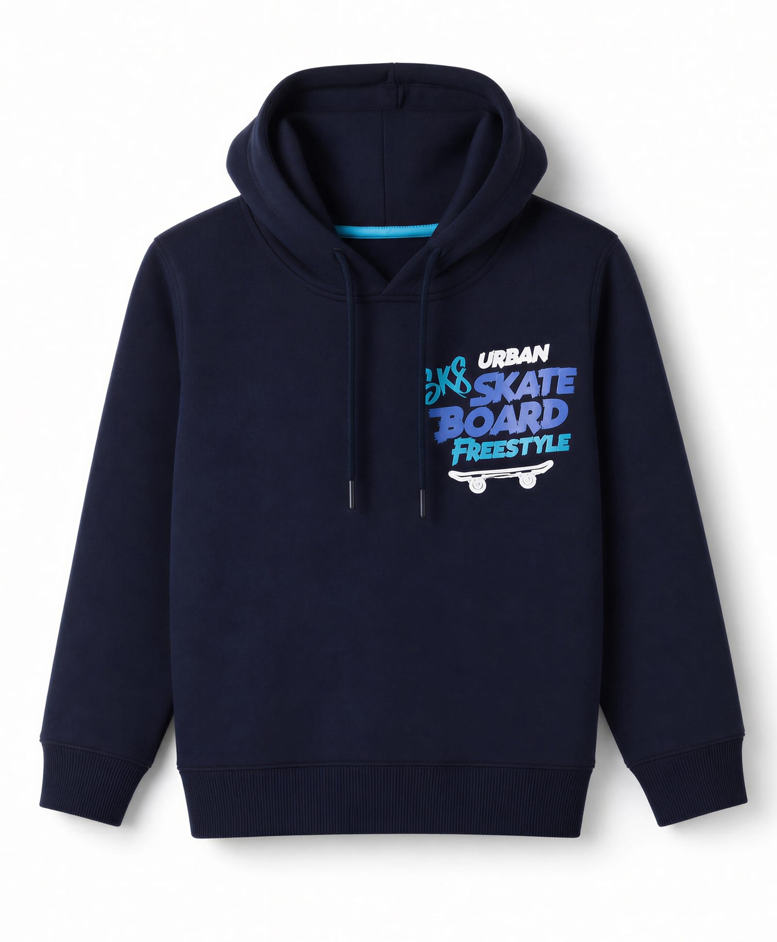 Doreme Fleece Knit Full Sleeves Text Printed Hooded Sweatshirt - Navy Blue-picture-25