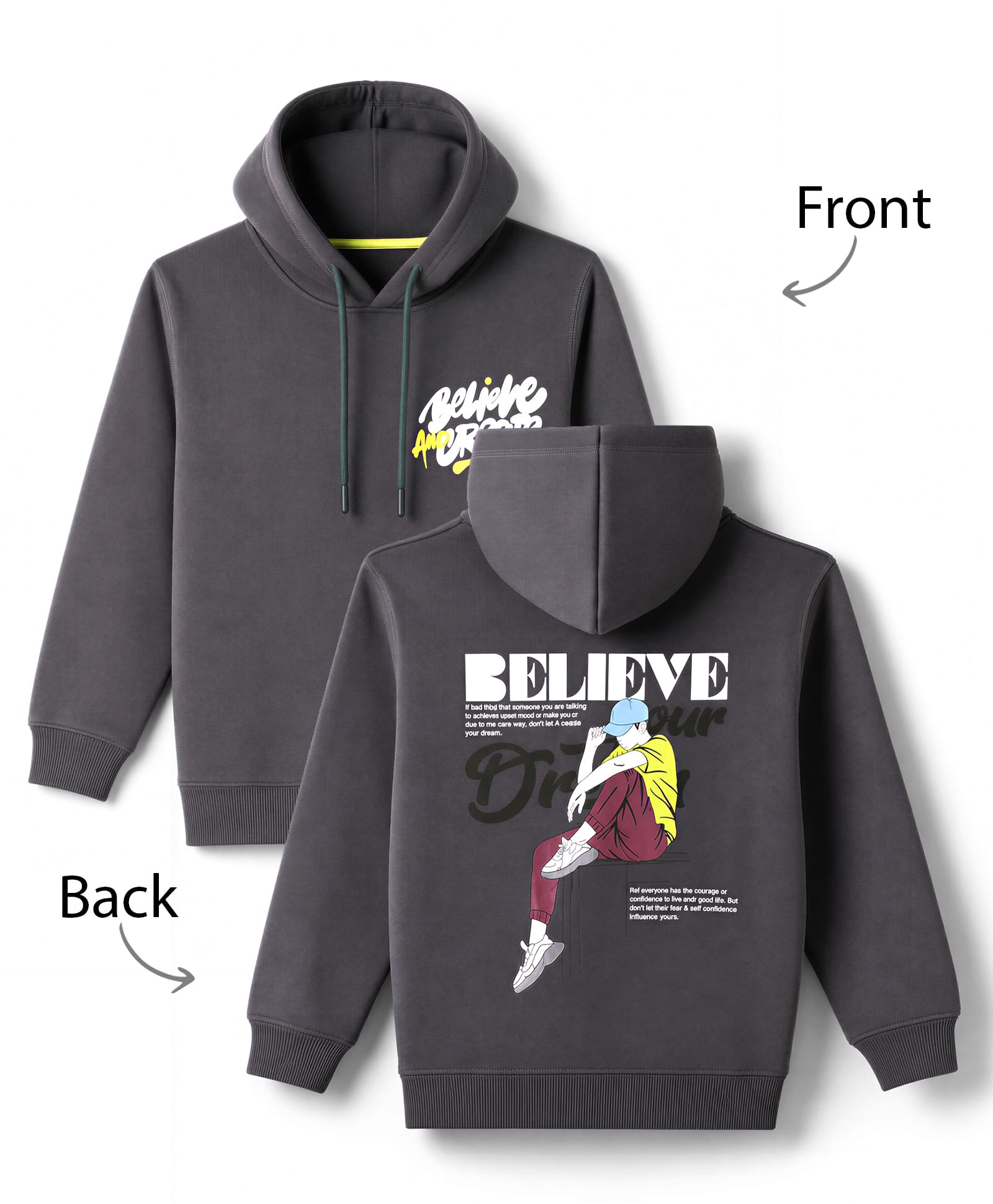 Doreme Fleece Knit Full Sleeves Text Printed Hooded Sweatshirt - Grey-picture-18