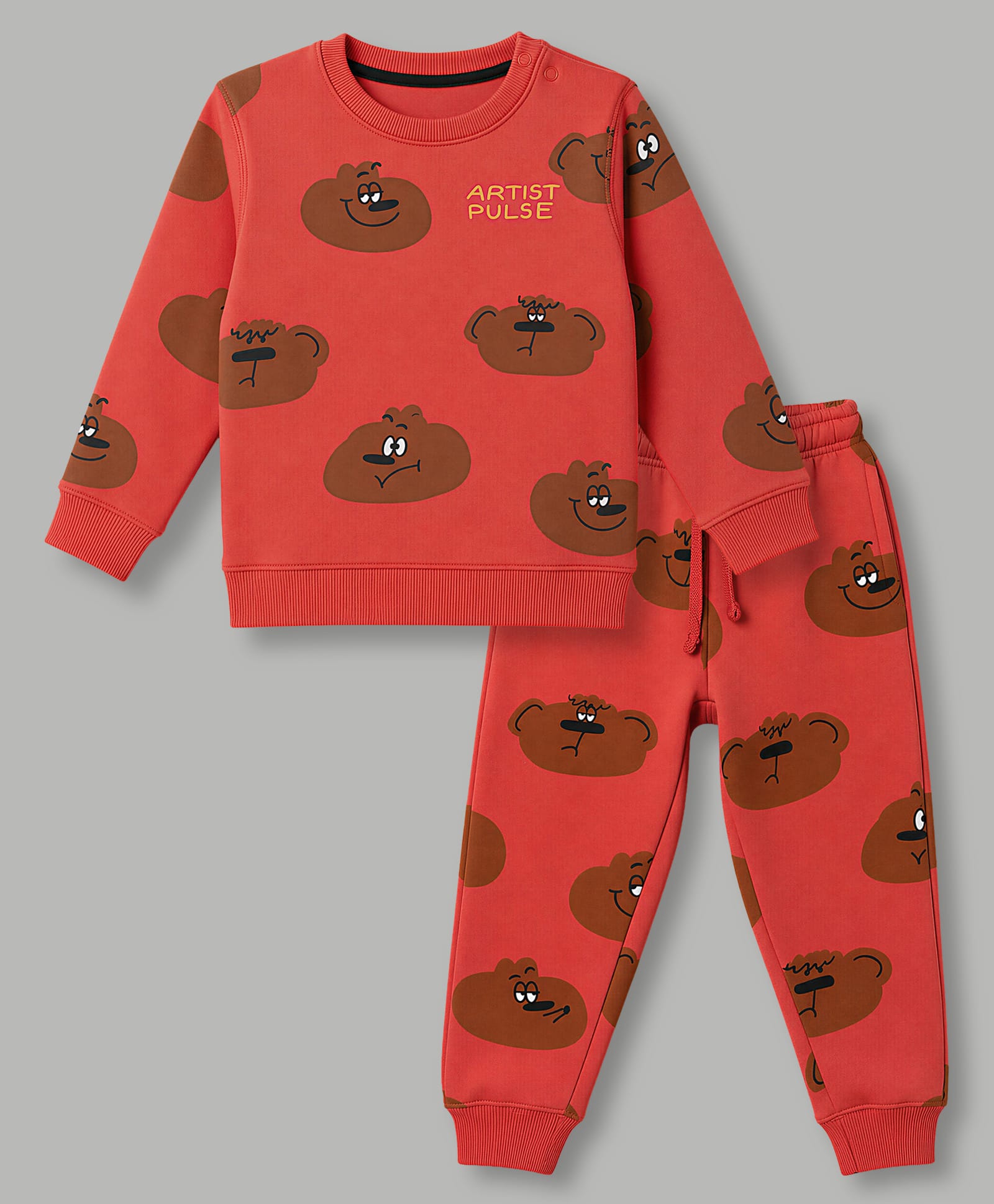 Doreme Fleece Knitted Full Sleeves Winter Wear T-Shirt & Joggers Set with Animal Print - Rust Orange-picture-30