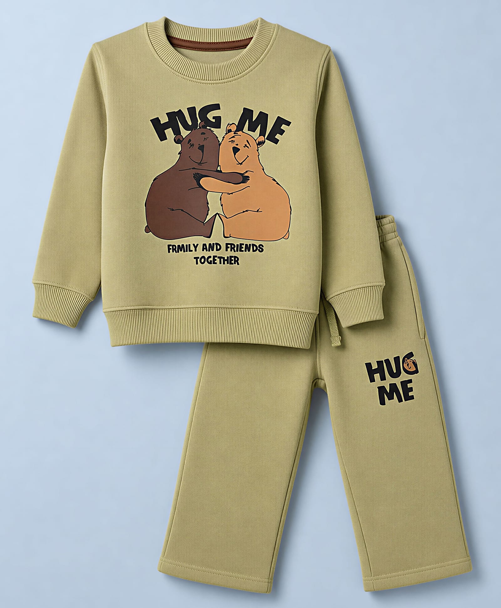 Doreme Fleece Knitted Full Sleeves Winter Wear T-Shirt & Joggers Set with Simba Print - Green-picture-28