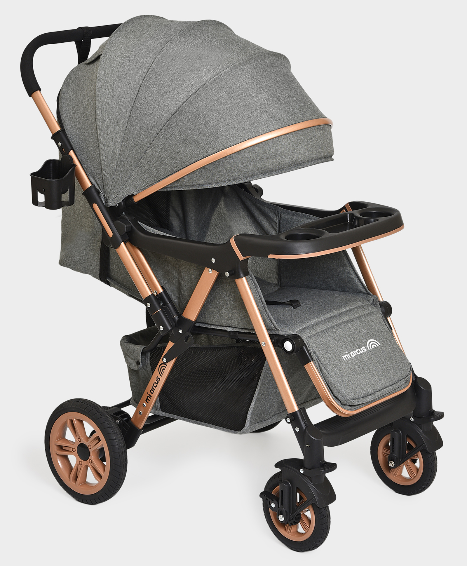 Mi Arcus Convertible Baby Stroller & Pram with 5-Point Safety Harness, Shock Absorber Wheels & Storage Basket- Grey-image-6