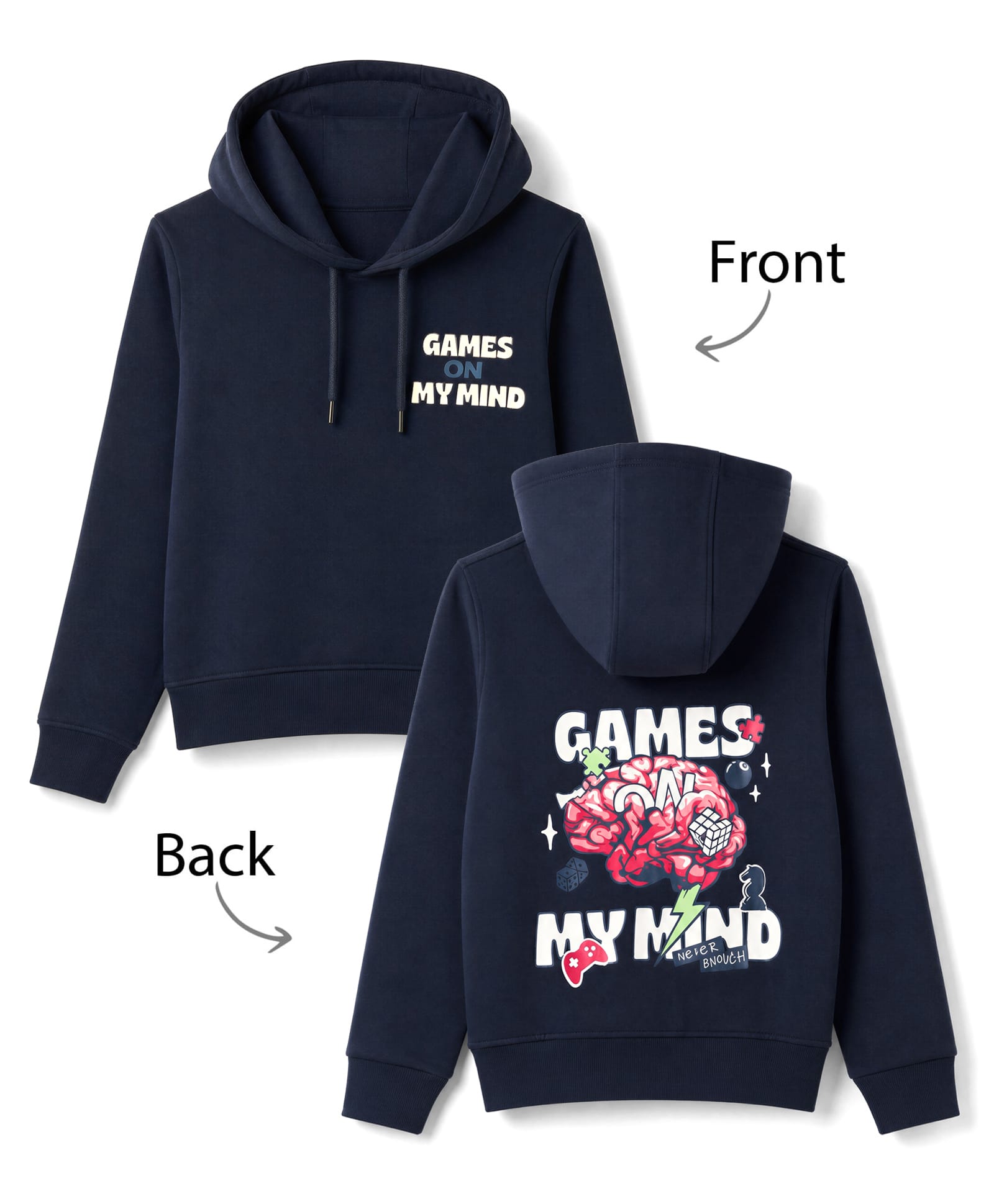 Taeko Fleece Knit Hoodies with Full Sleeves and Games On My Mind Print in Blue for 6-7 Years-image-39