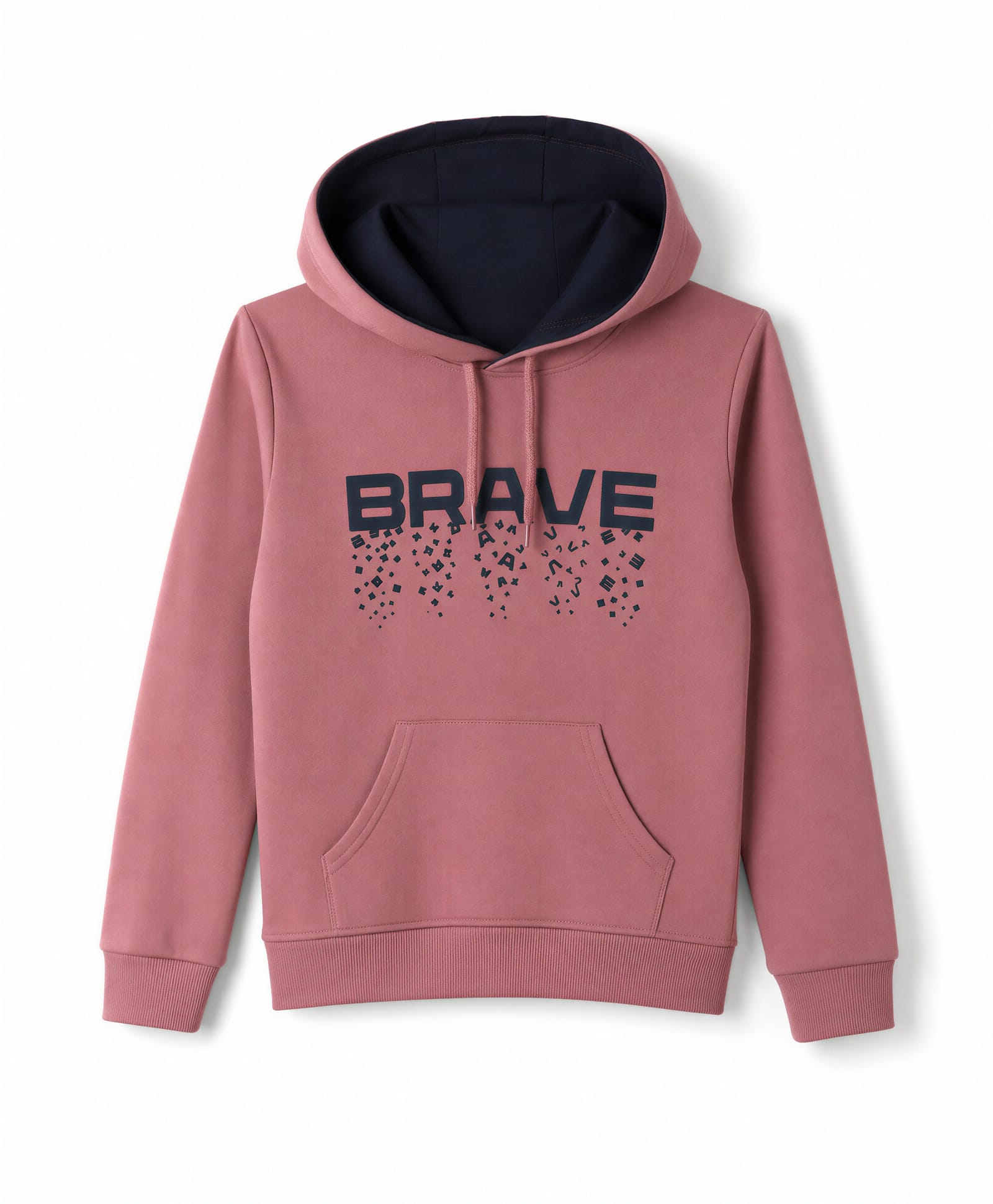 Taeko Fleece Knit Full Sleeves Text Printed Hoodie With Kangaroo Pockets - Pink-picture-13
