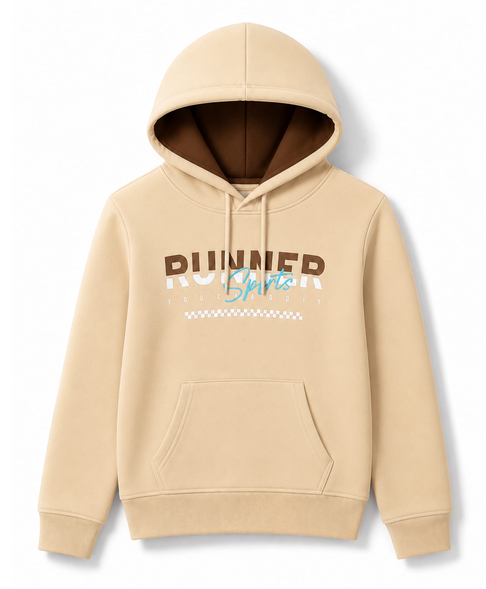 Taeko Fleece Knit Full Sleeves Text Printed Hoodie With Kangaroo Pockets - Brown-picture-15