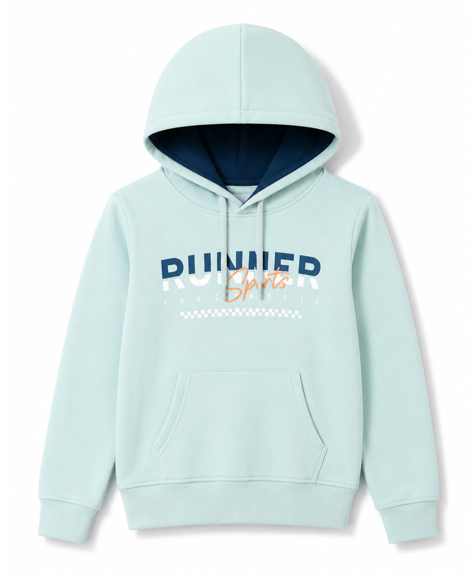 Taeko Fleece Knit Full Sleeves Text Printed Hoodie With Kangaroo Pockets - Sea Green-picture-12