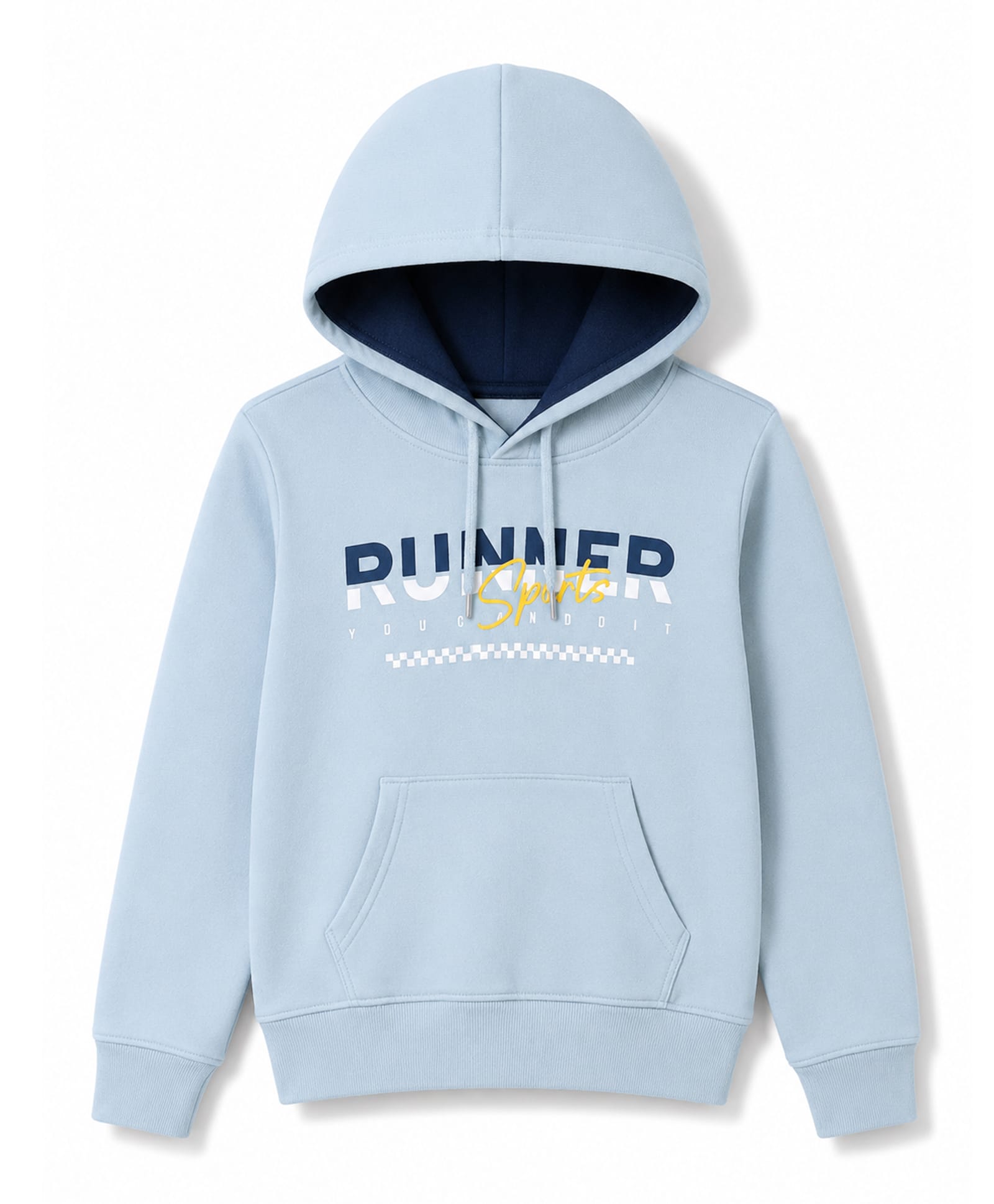 Taeko Fleece Knit Full Sleeves Text Printed Hoodie With Kangaroo Pockets - Blue-picture-17