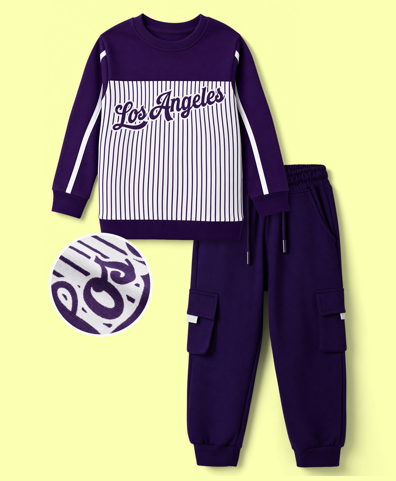 OLLINGTON ST. Cotton Knit Winterwear Full Sleeves Text Printed & Striped Sweatshirts & Joggers Set - Purple-image-32