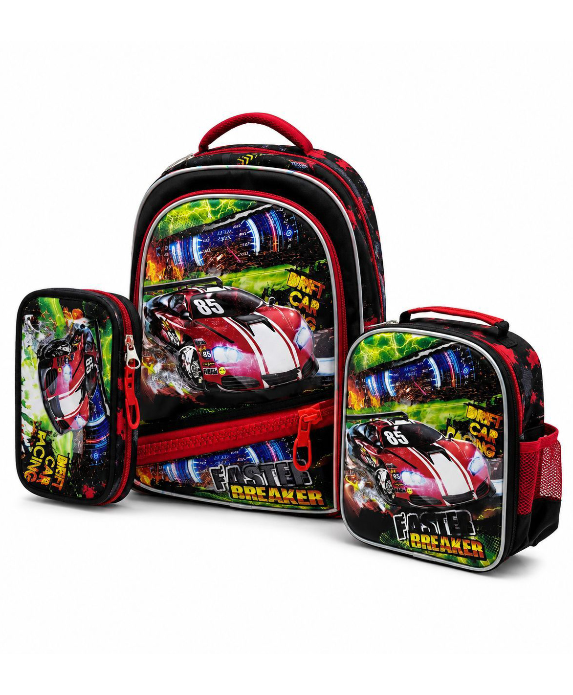 Echo Boomers 18 Inches 3 in 1 Racing Car School Backpack Set for Boys Kids Bag with Lunch Bag & Pencil Case-image-14