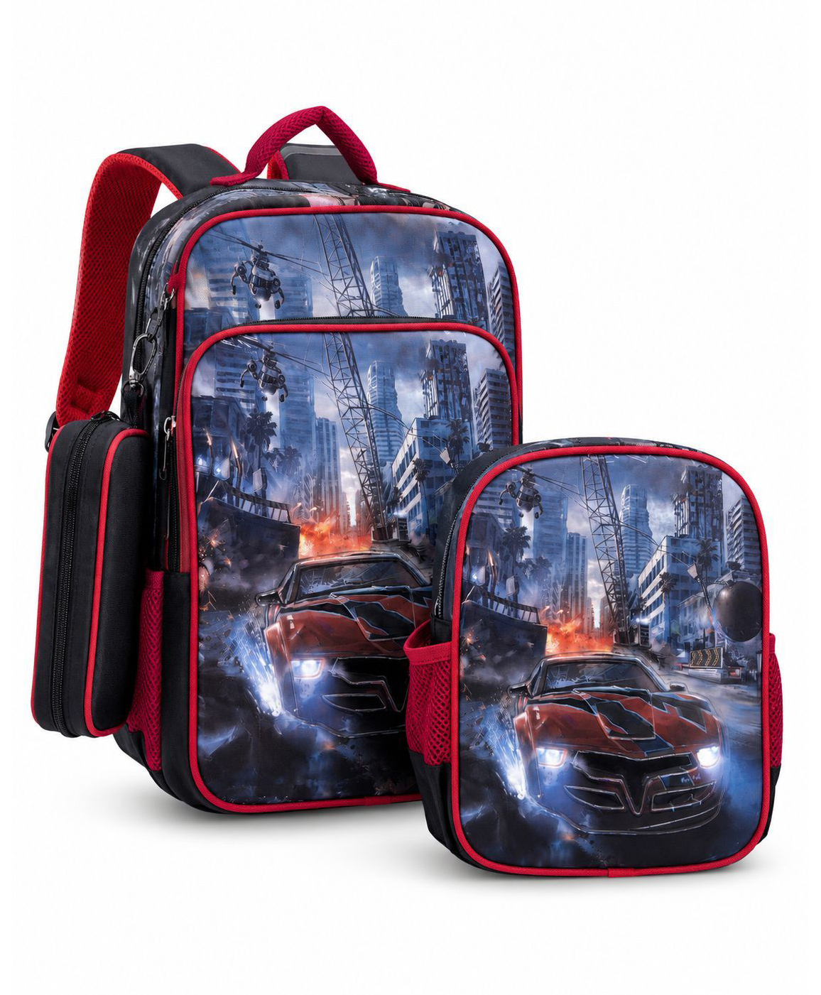 Echo Boomers 18 Inches 3 Piece Racing Style School Backpack Set for Boys Kids Backpack with Lunch Bag & Pencil Case-image-43