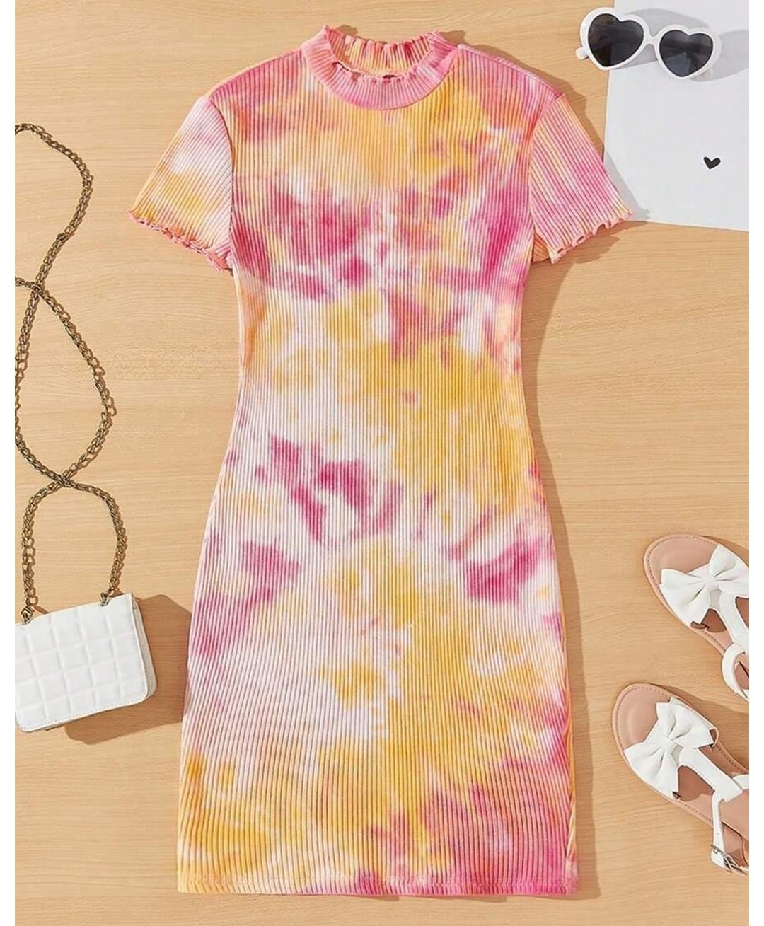 STH Knitted Half Sleeves Tie Dye Dress - Pink-image-37