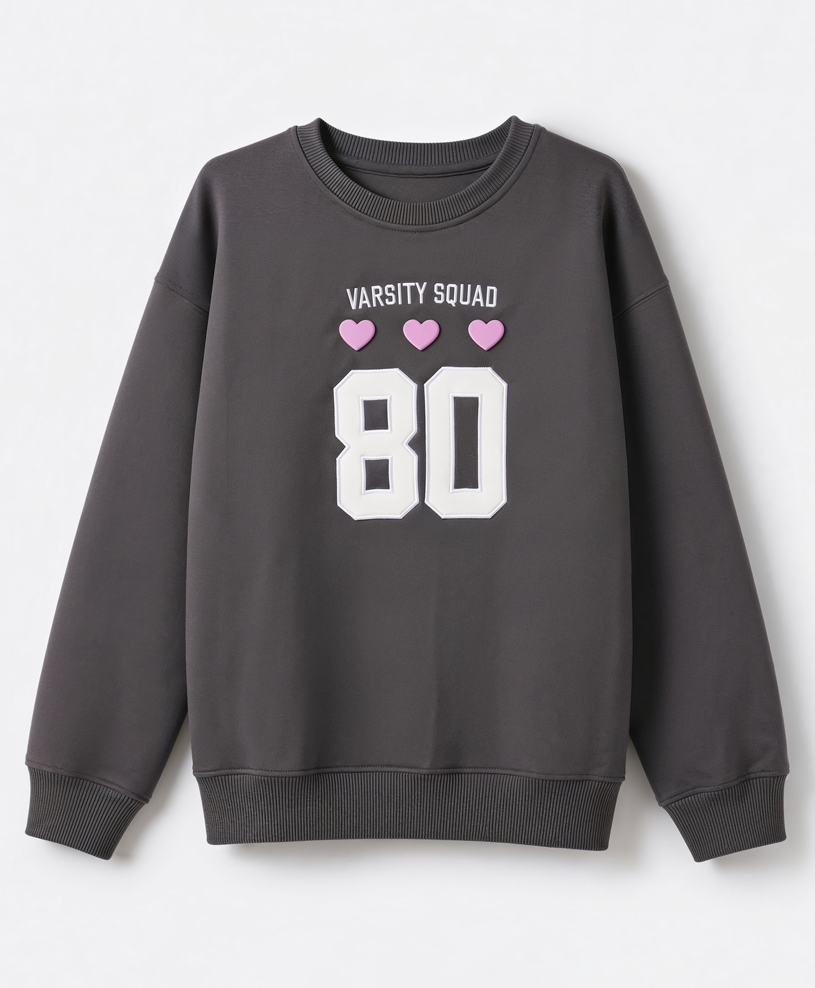 Primo Gino Cotton Fleece Knit Oversized Sweatshirt with Full Sleeves and Varsity Squad Print - Grey-picture-17