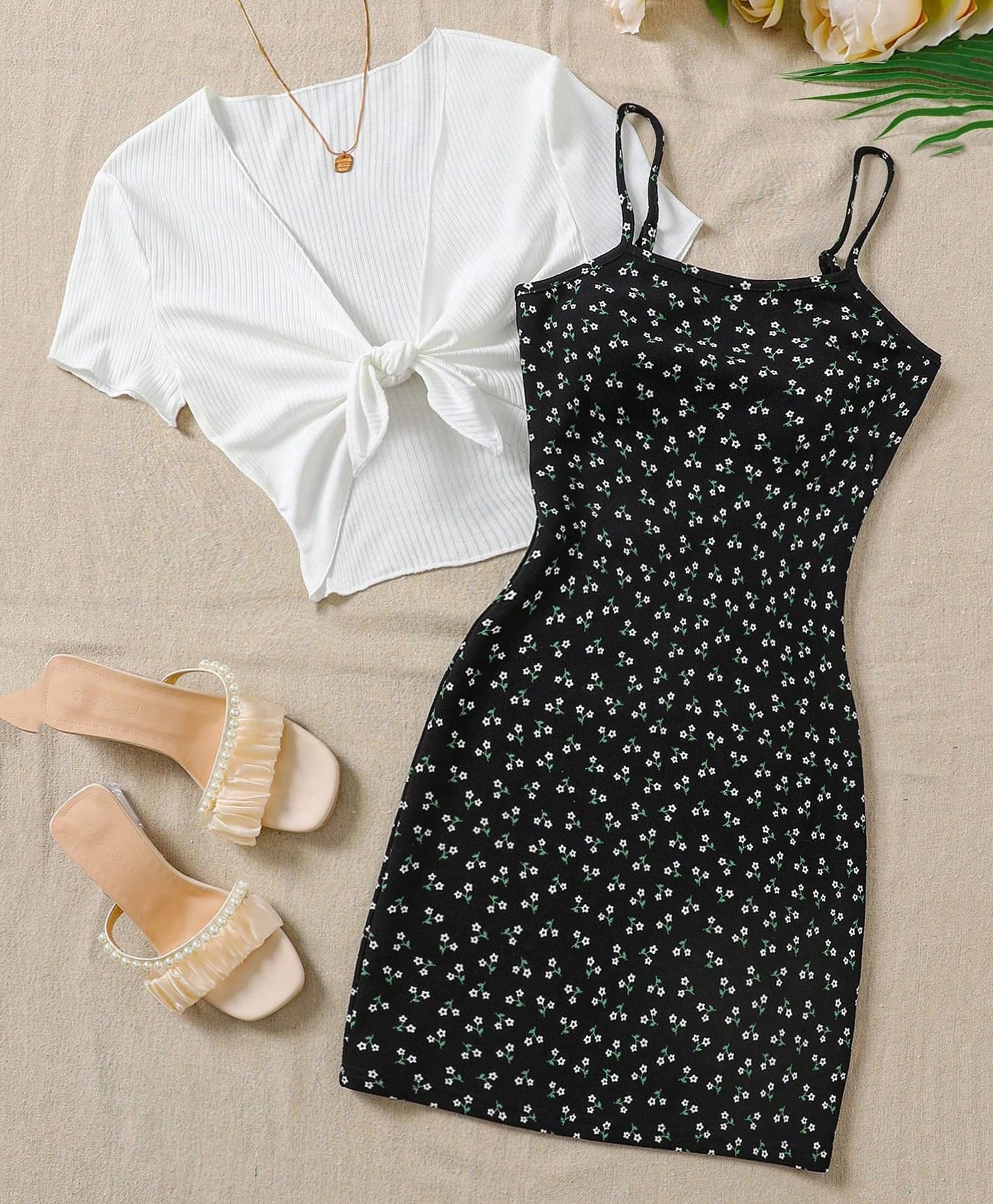 STH Knitted Floral Printed Dress With Half Sleeves Solid Shrug - Black-image-42