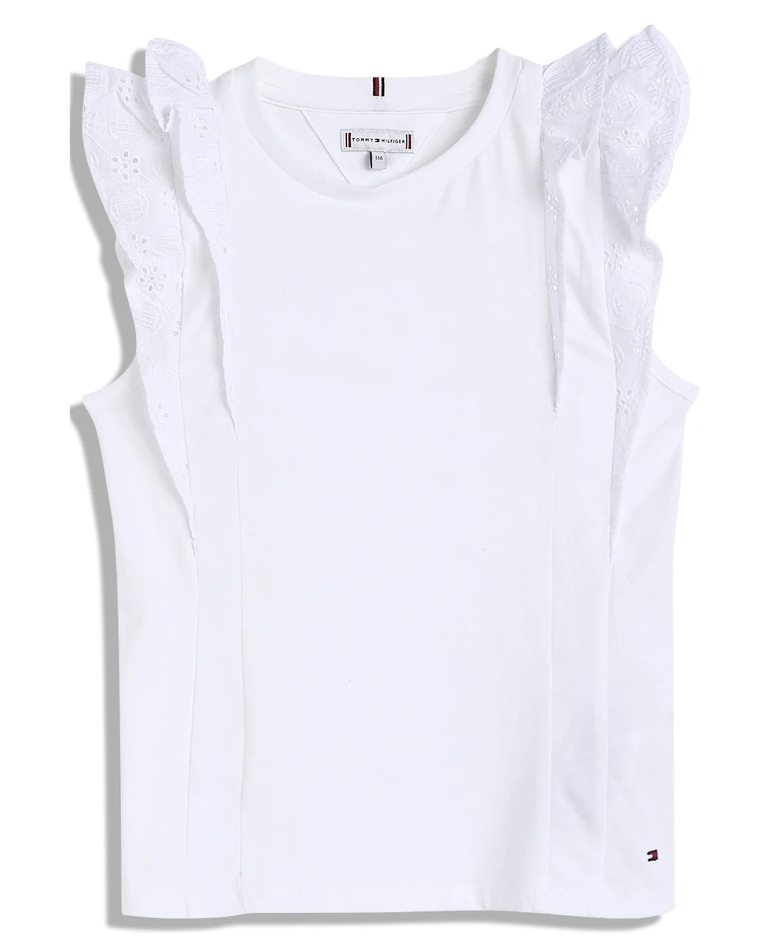 Tommy Hilfiger Cotton Knit Sleeveless Solid Colour Top with Schiffli Detailing - White-picture-19