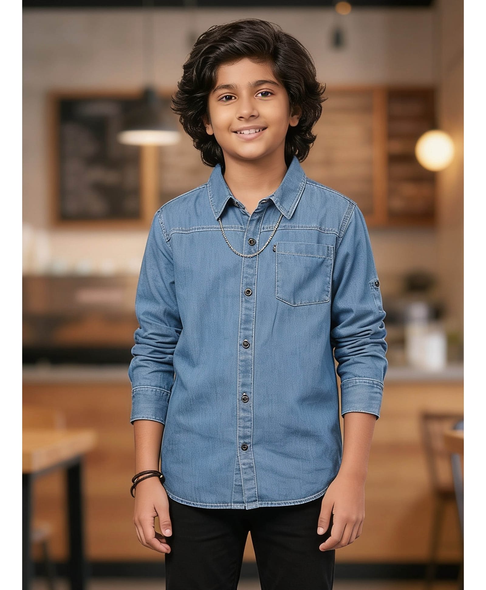 Kiddopanti Denim Woven Full Sleeves Solid Shirt - Blue-picture-14