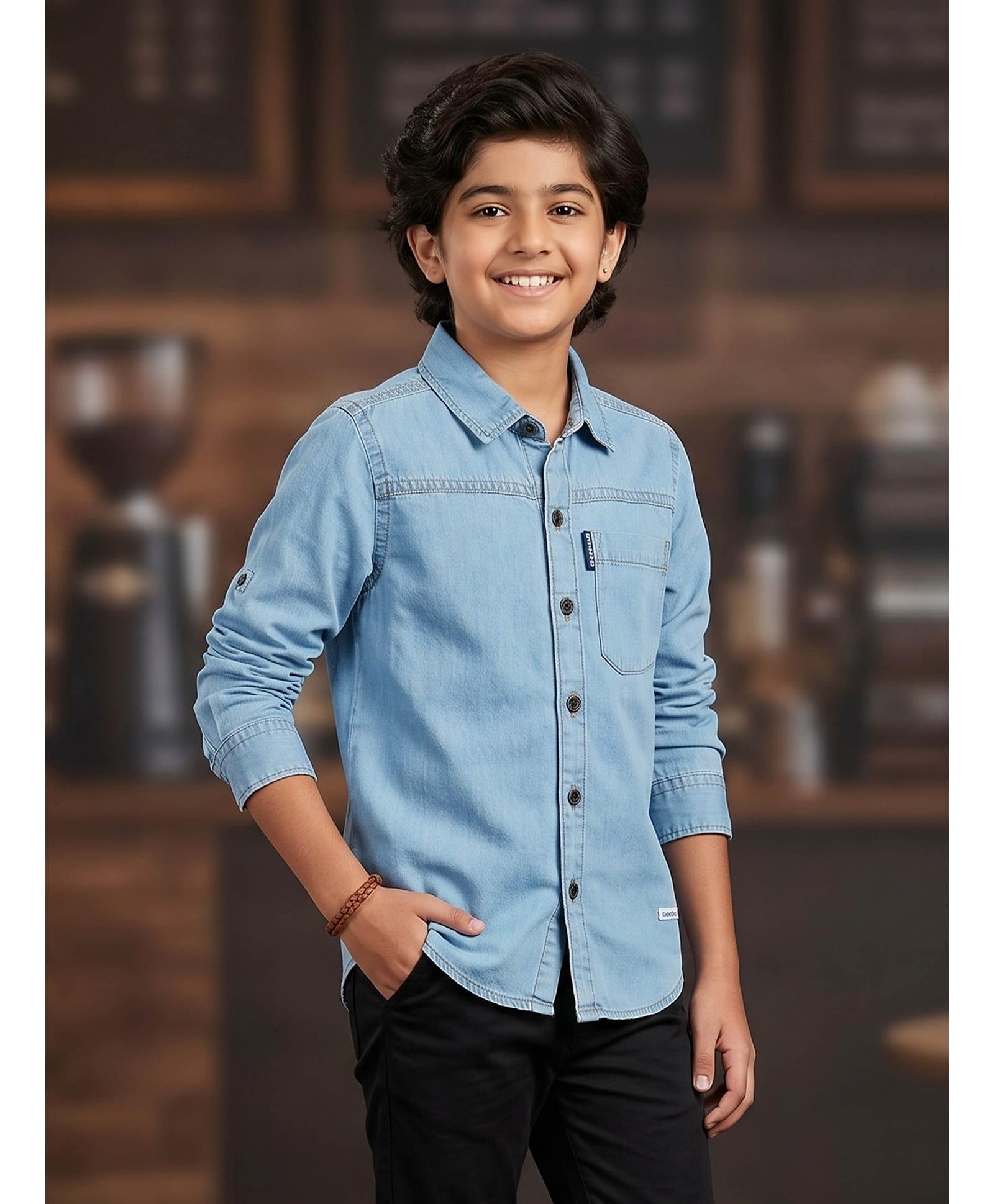 Kiddopanti Denim Woven Full Sleeves Solid Shirt - Blue-picture-24