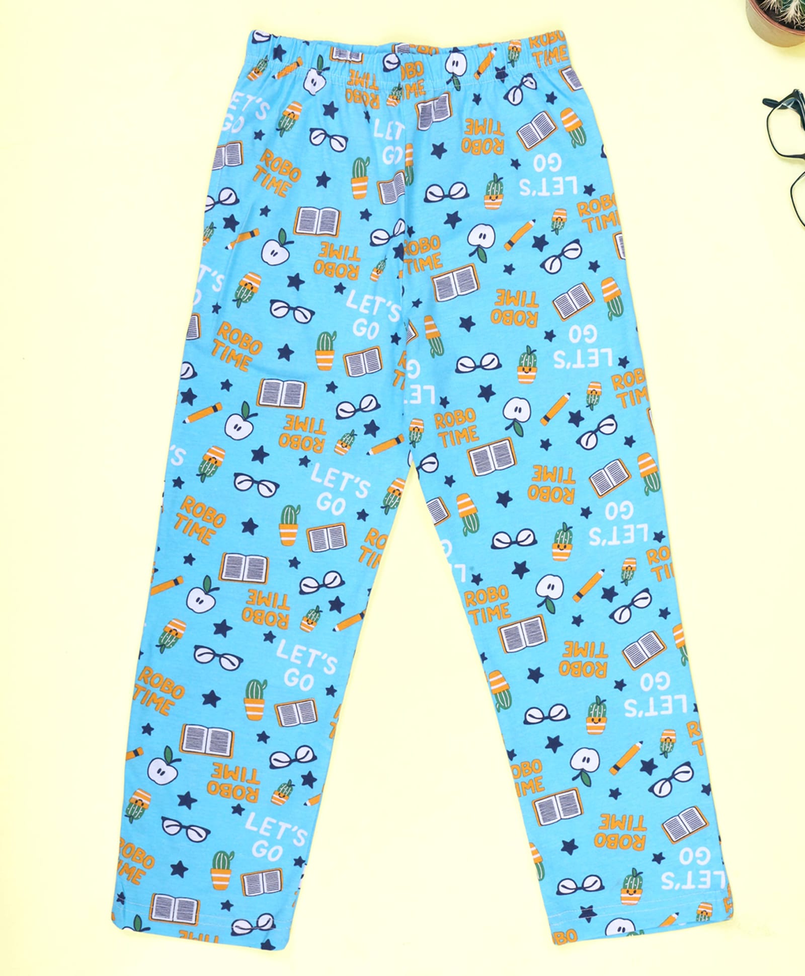 Kiddopanti Cotton Knit Typography & Books Printed Pajama - Light Blue-image-8