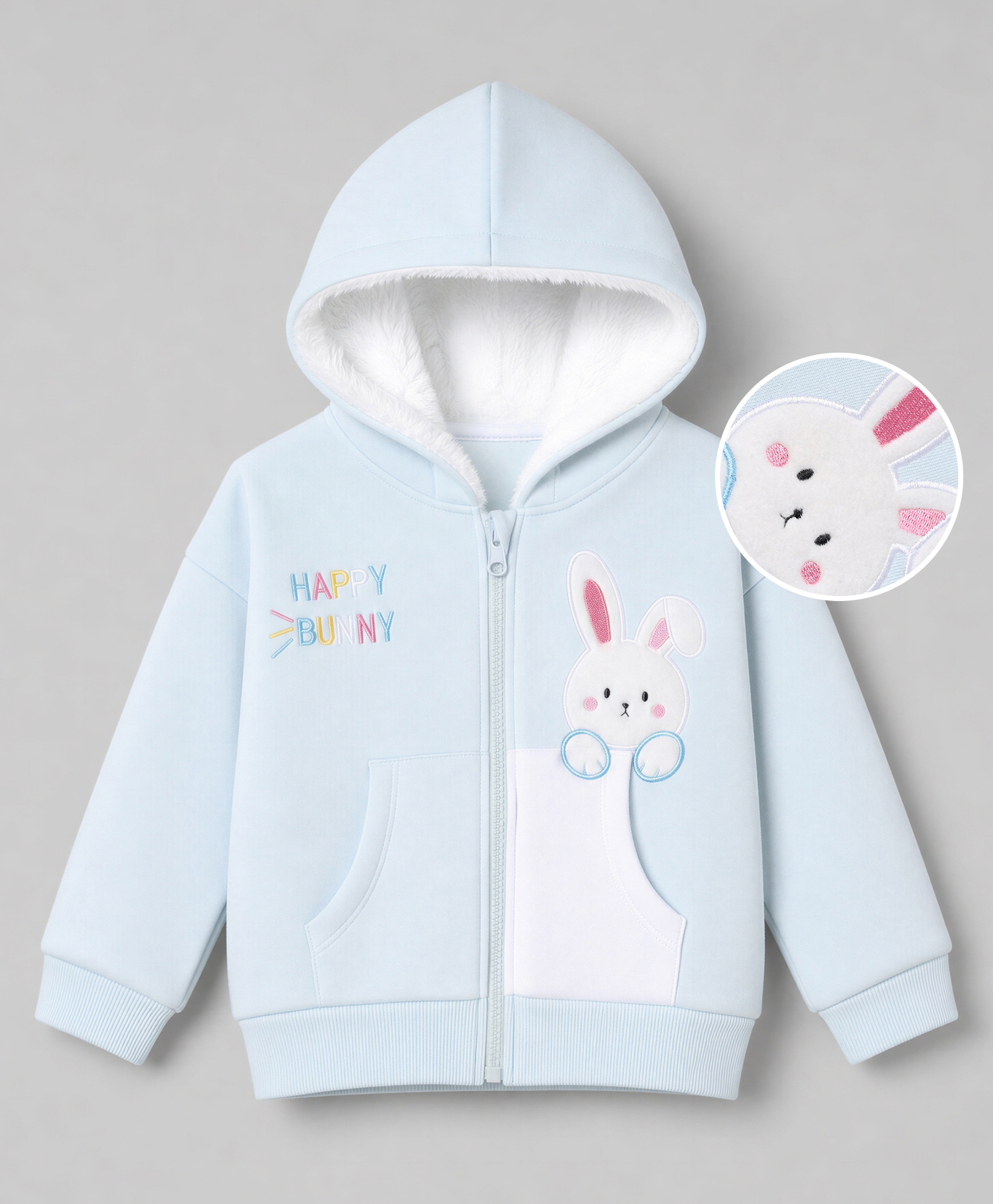 Mark & Mia Fleece Knit Oversized Hoodies with Full Sleeves and Bunny Applique - Light Blue-image-9