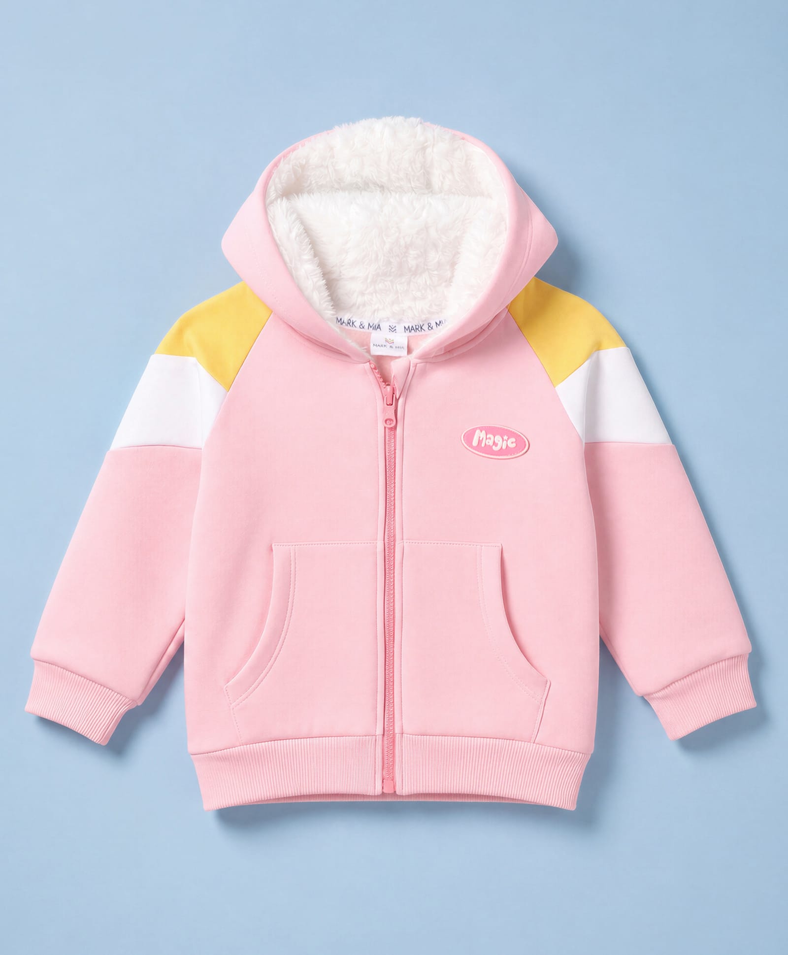 Mark & Mia Fleece Knit Raglan Hoodie with Full Sleeves and Badge - Pink-picture-20