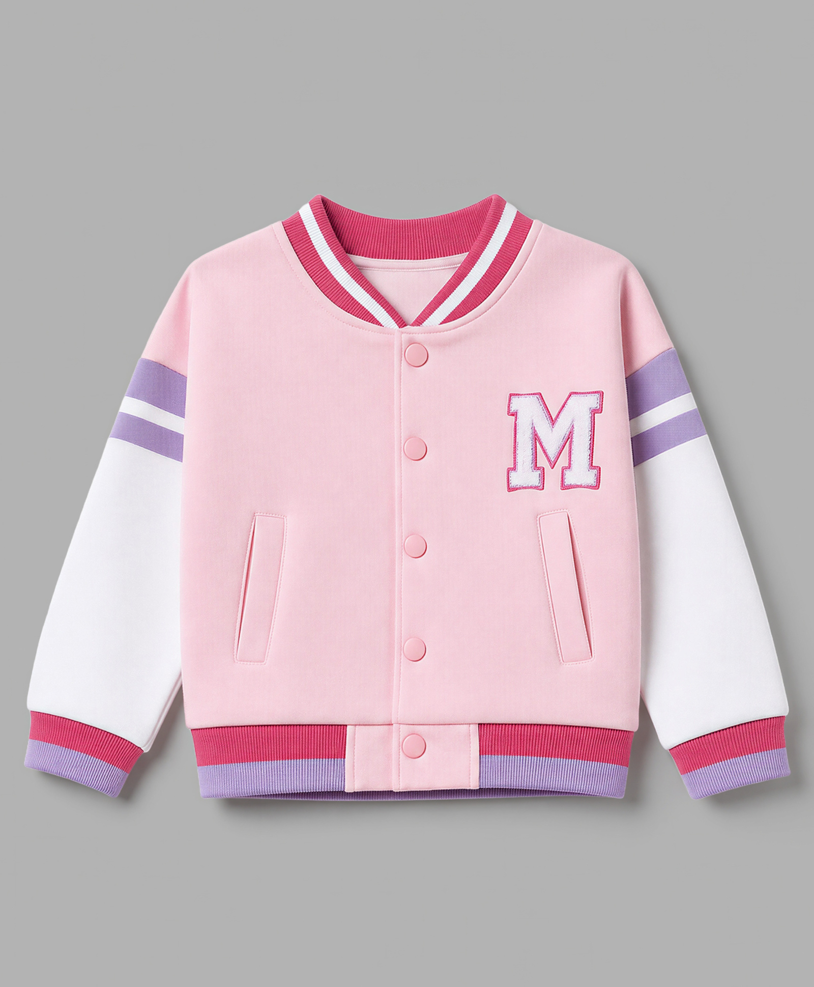 Mark & Mia Fleece Knit Full Sleeves Oversize Bomber Jackets With Applique Embroidery & Tipping Rib Detailing - Pink-image-17