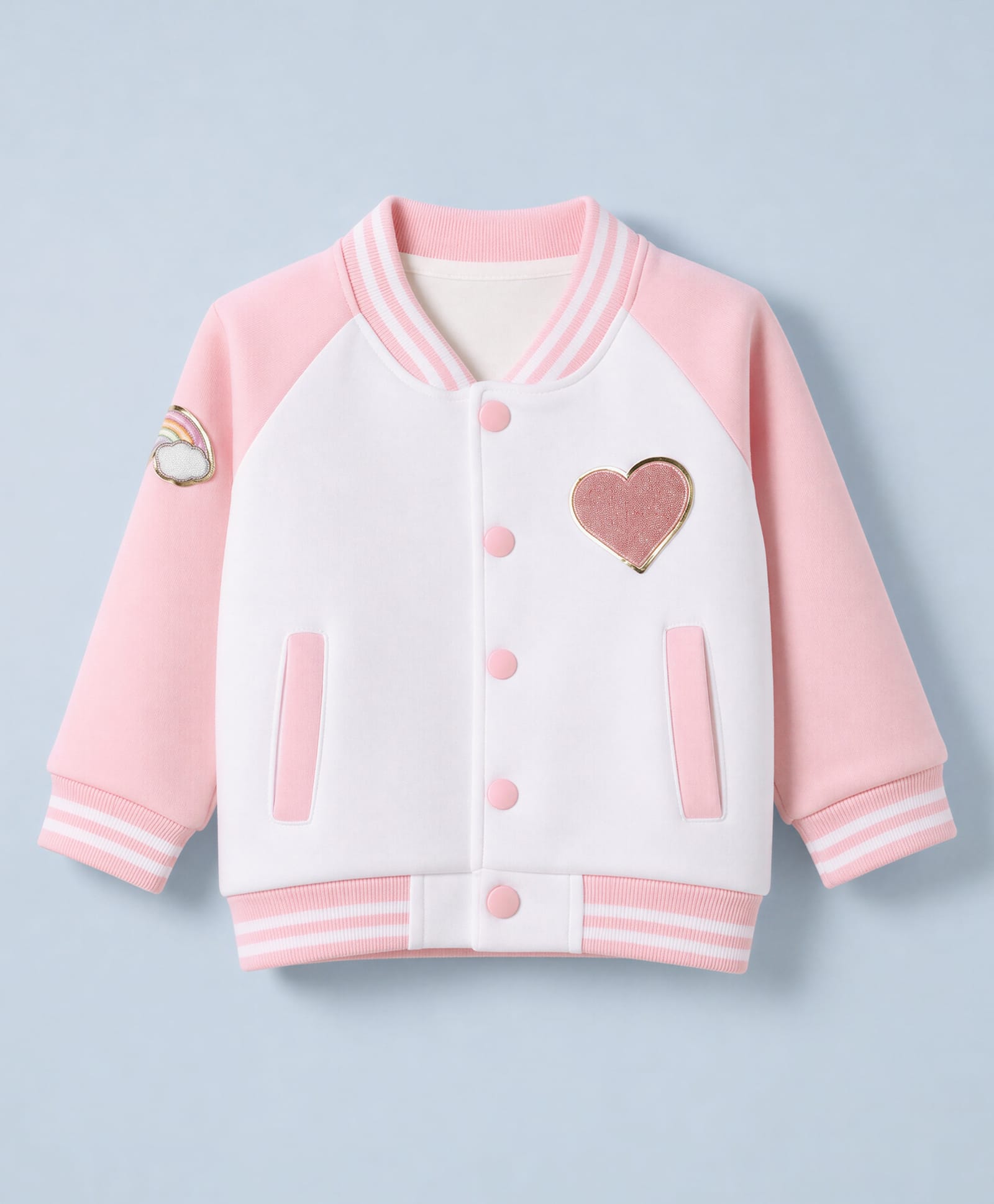 Mark & Mia Cotton Knit Raglan Bomber Jacket with Full Sleeves and Hearts Print in Multi Color for 2-3 Years-image-12