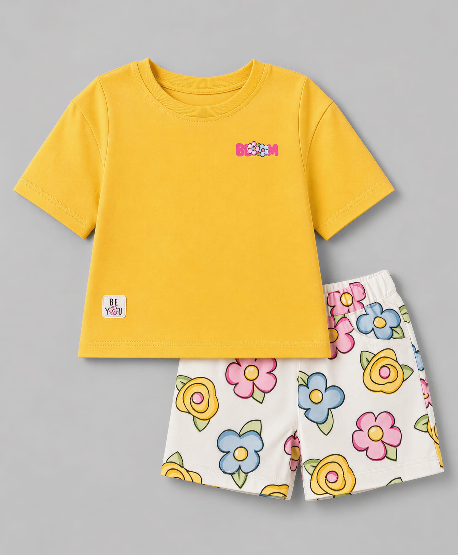 Simply Premium Sinker Knit Half Sleeves Top & Shorts Set with Floral Print - Mustard-picture-32