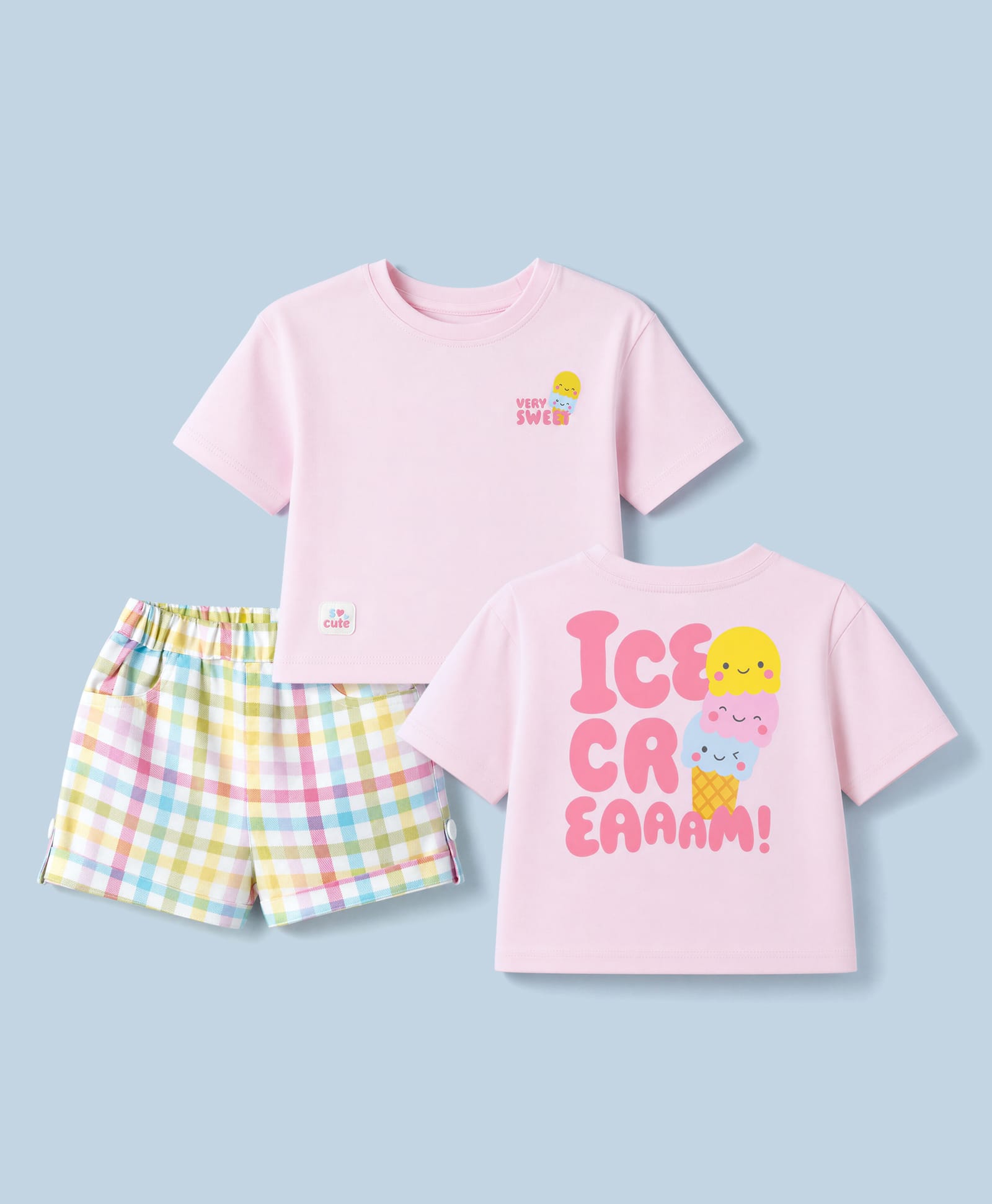 Simply Premium Sinker Knit Half Sleeves Top & Shorts Set with Front & Back Ice Cream Print - Pink-picture-19