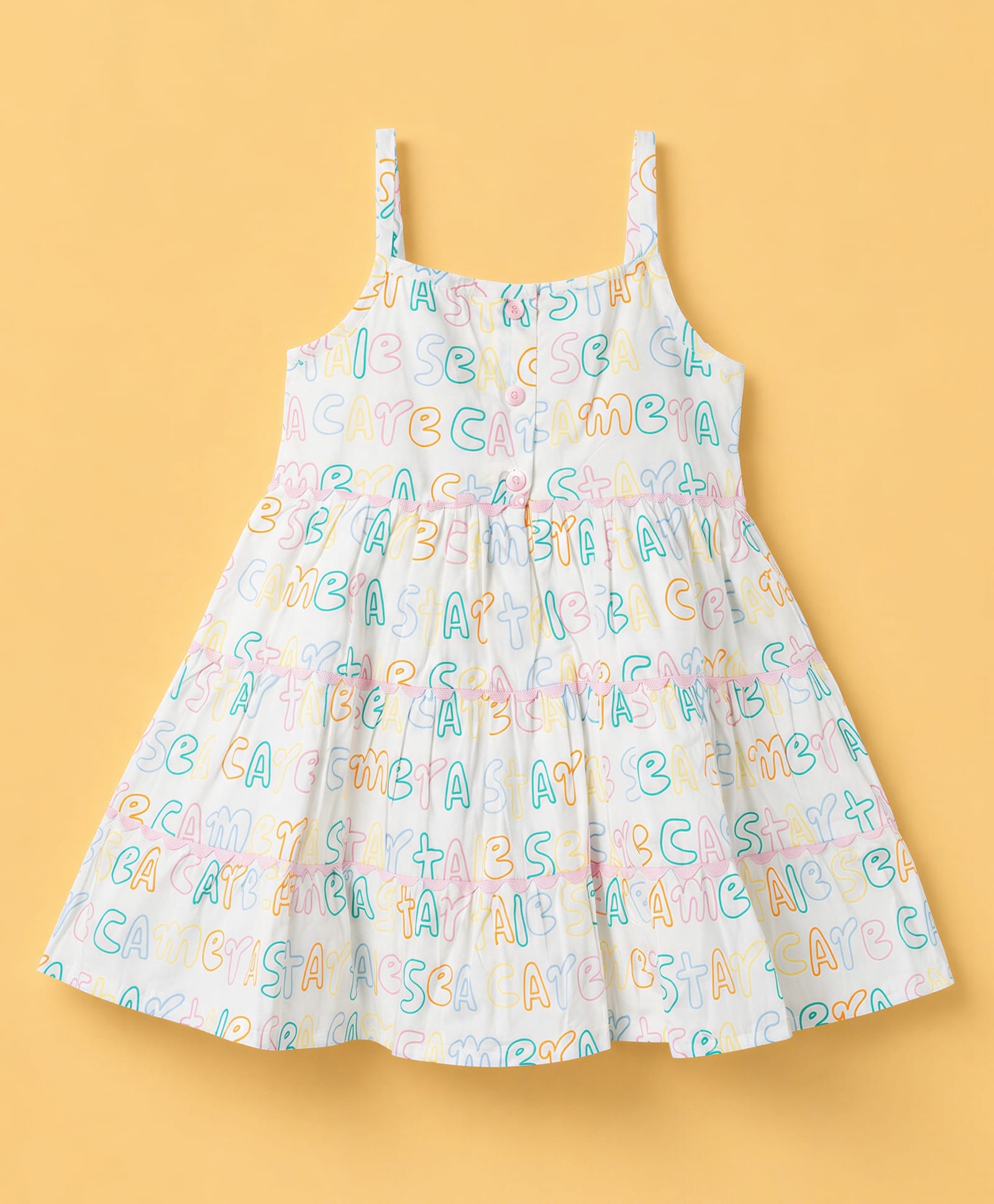 Simply Premium Poplin Woven Sleeveless Frock With Alphabet Print - White-picture-17
