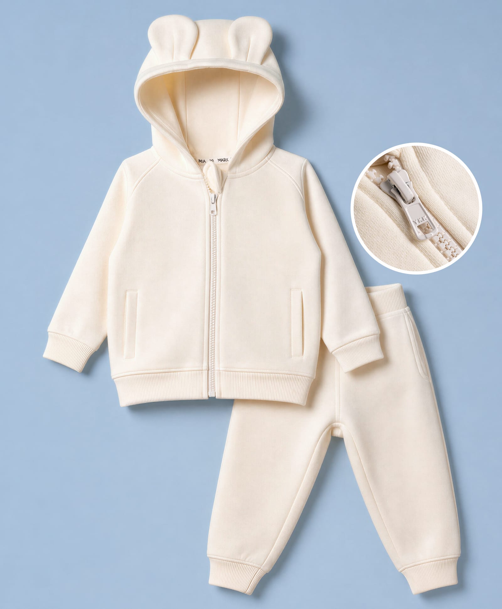 Mark & Mia Fleece Knit Full Sleeves Solid Winter Wear Suits With Ear Applique At Front & Bear Print At Back - Off White-picture-21