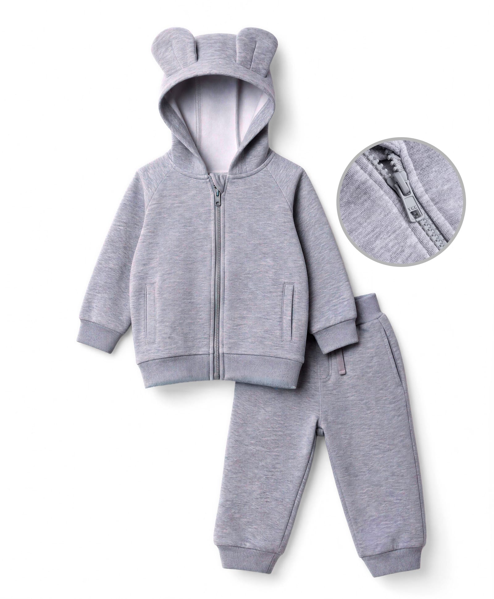 Mark & Mia Full Sleeves Zipper Hooded Winter Wear Suits With Back Bear Print & Ear Applique - Grey-image-13