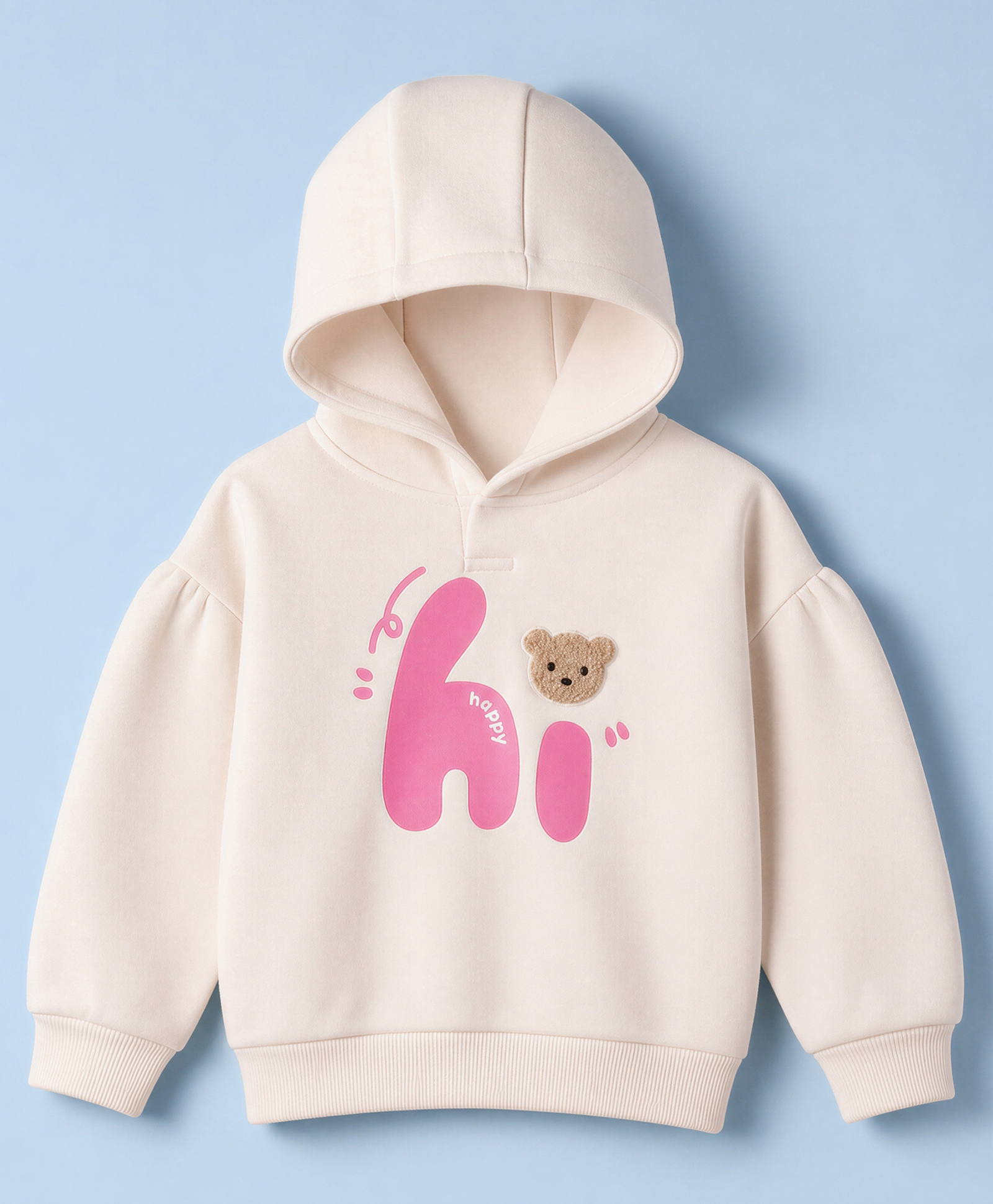 Mark & Mia Fleece Knit Full Sleeves Bear Embroidered & Text Printed Hoodie - OffWhite-picture-15